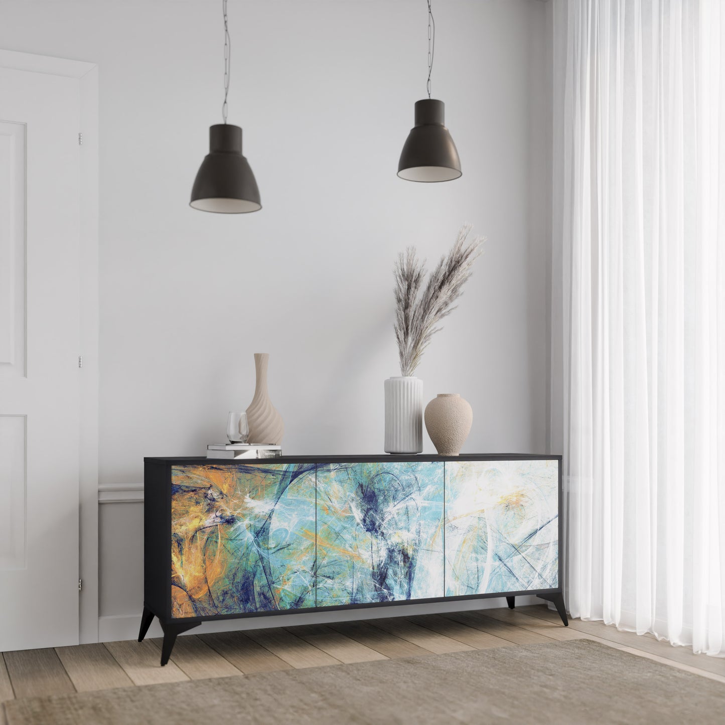 ABSTRACT THOUGHTS 3-Door Sideboard in Black Finish
