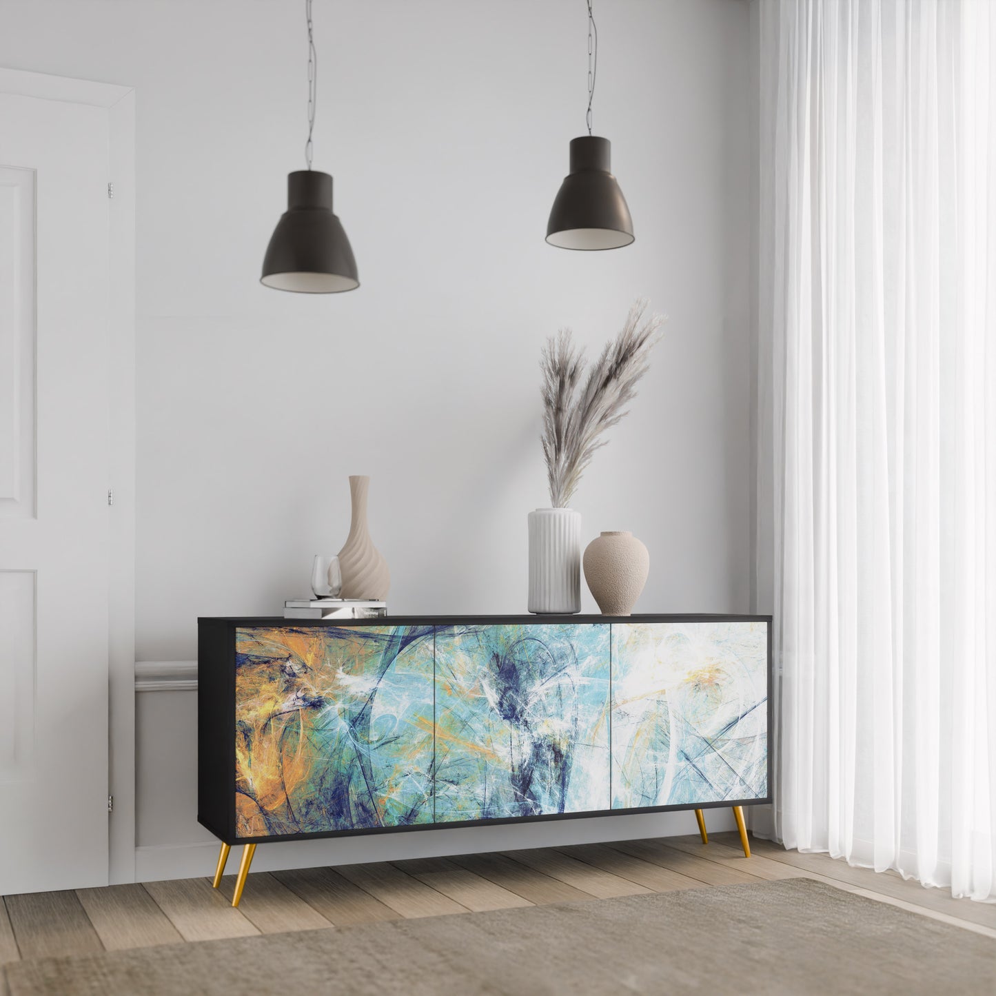 ABSTRACT THOUGHTS 3-Door Sideboard in Black Finish