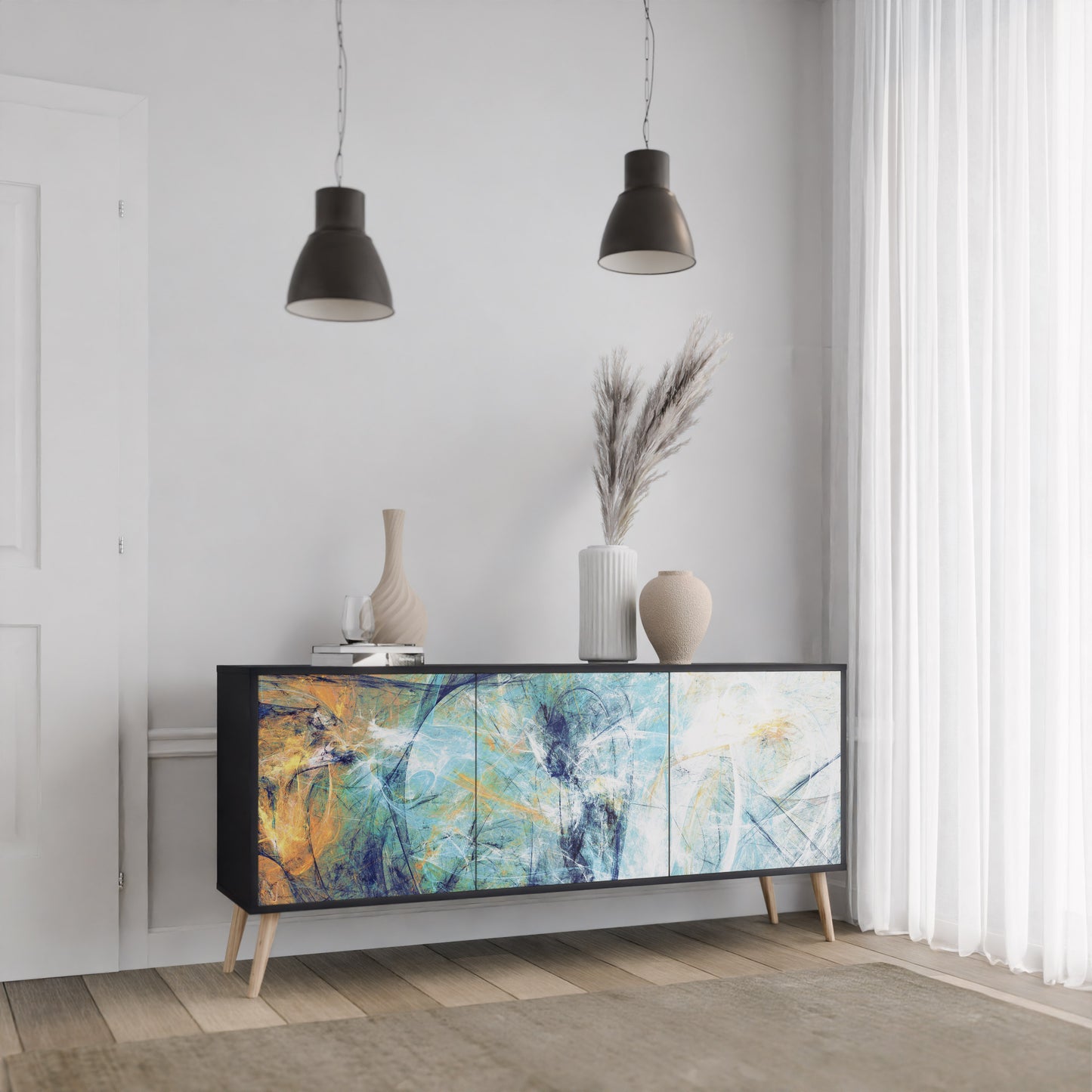 ABSTRACT THOUGHTS 3-Door Sideboard in Black Finish