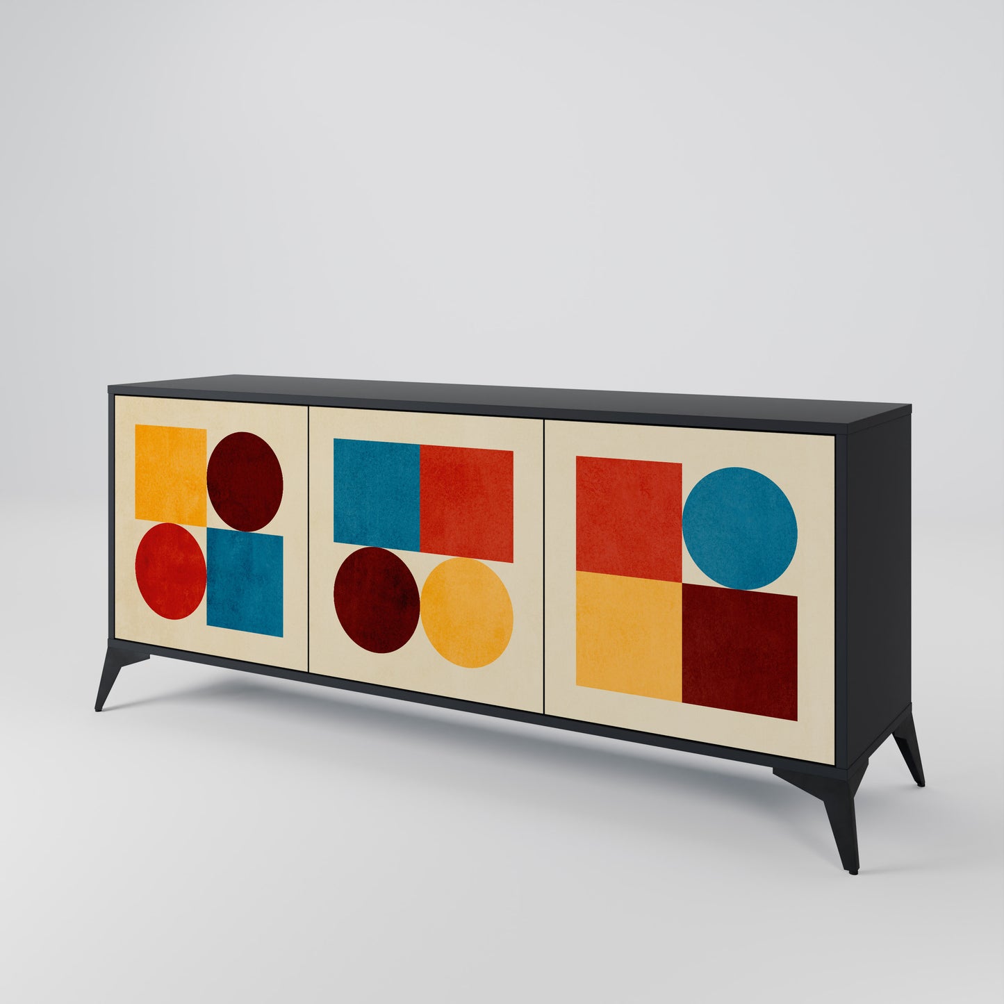 GEOMETRIC PUZZLE 3-dörrars skänk i svart finish