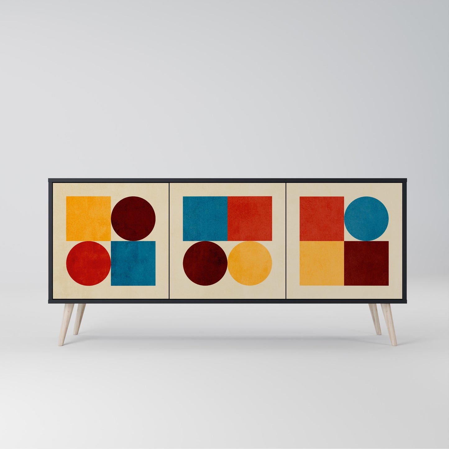 GEOMETRIC PUZZLE 3-dörrars skänk i svart finish