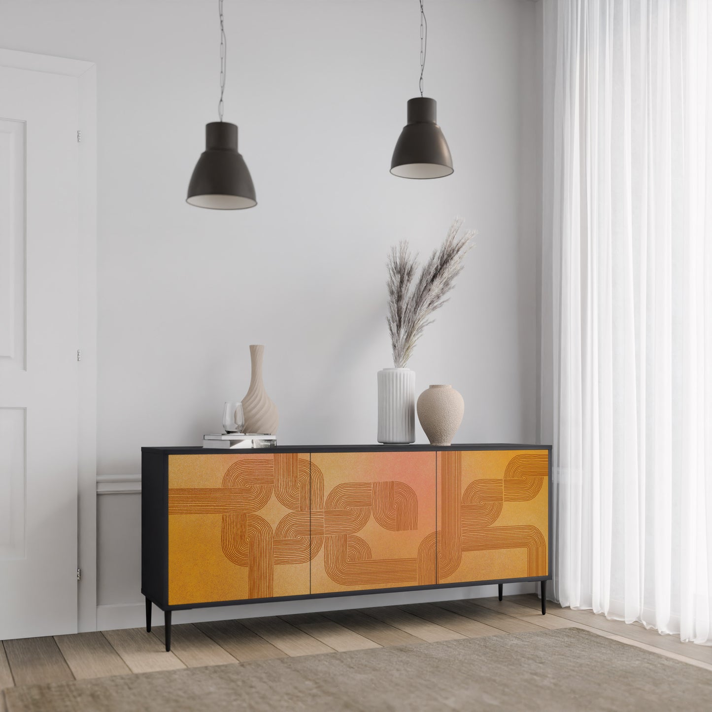 STRENGTHENING RELATION 3-Door Sideboard in Black Finish