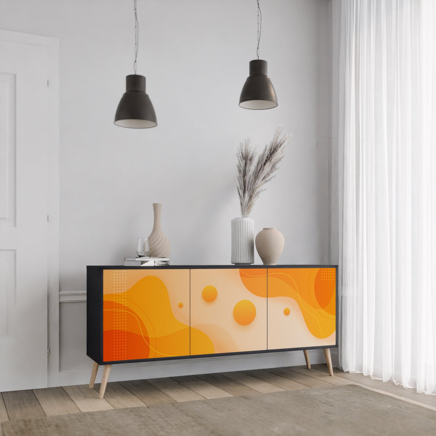 ORANGE ORDNING 3-dörrars skänk i svart finish