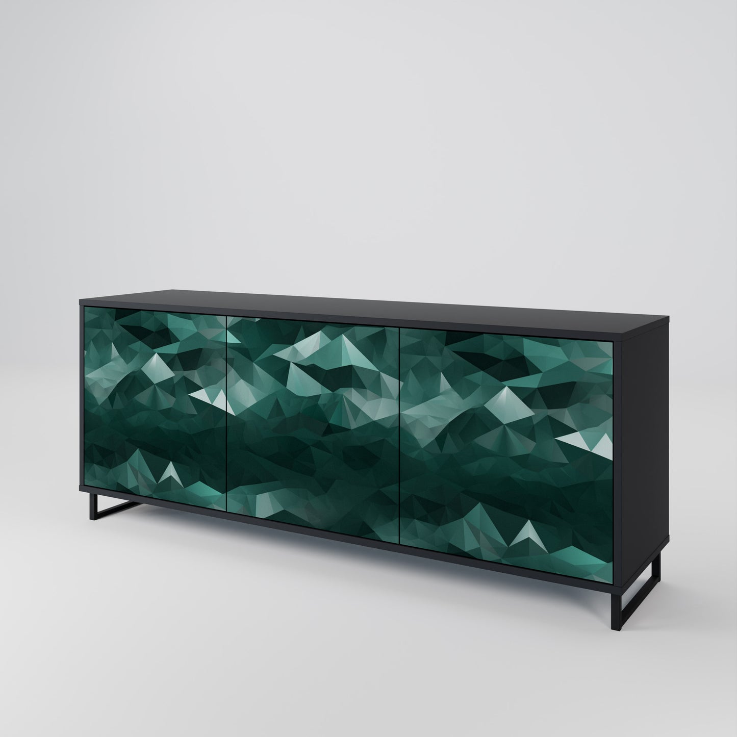 POLYGONAL FLYTANDE 3-dörrars skänk i svart finish