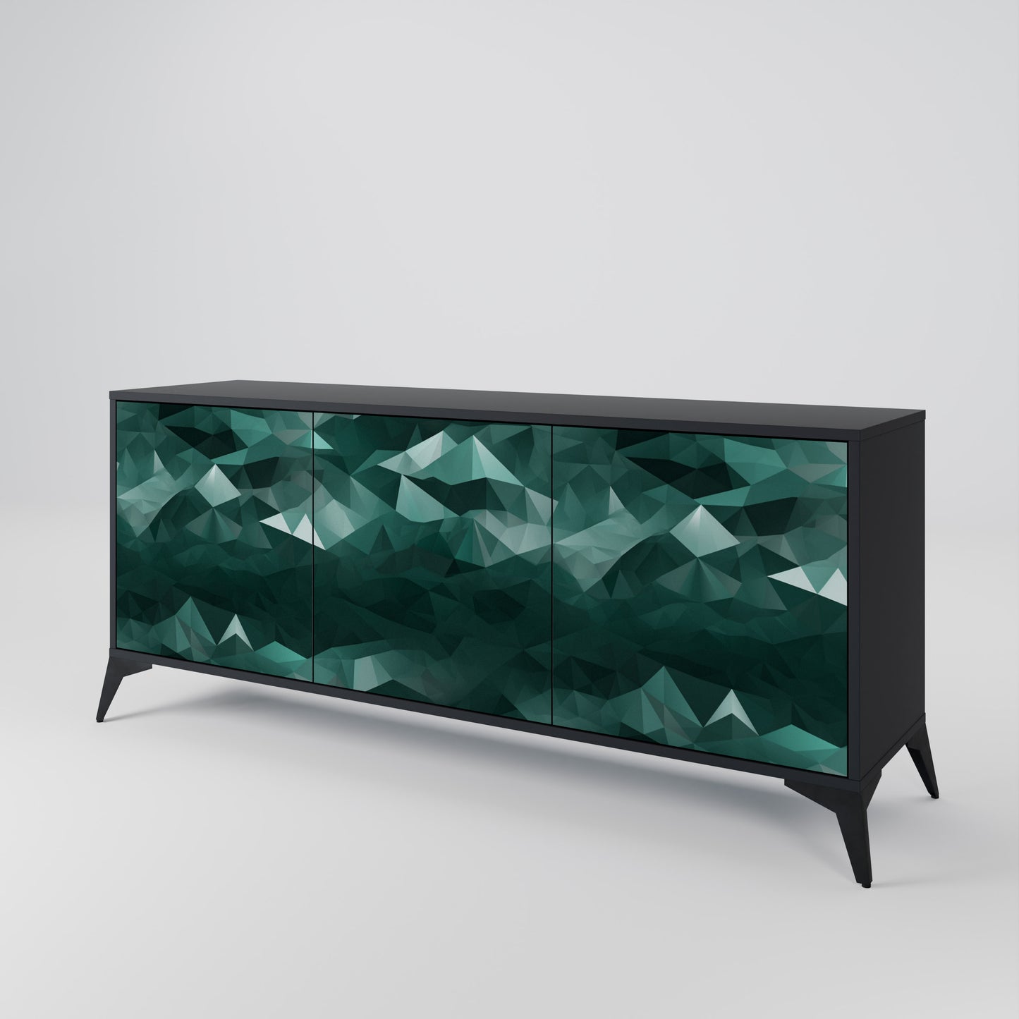 POLYGONAL FLYTANDE 3-dörrars skänk i svart finish