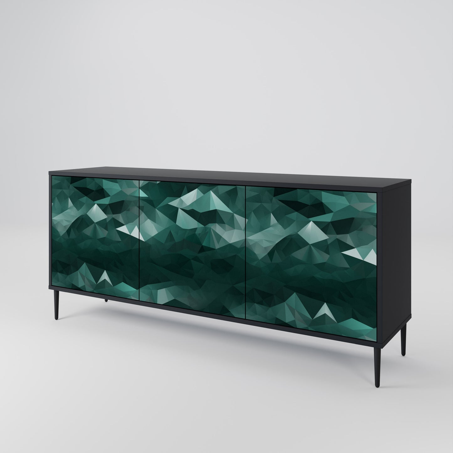 POLYGONAL FLYTANDE 3-dörrars skänk i svart finish