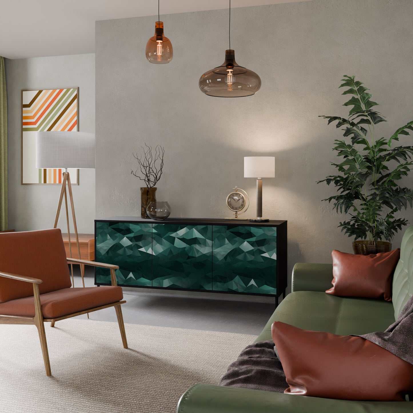 POLYGONAL FLYTANDE 3-dörrars skänk i svart finish