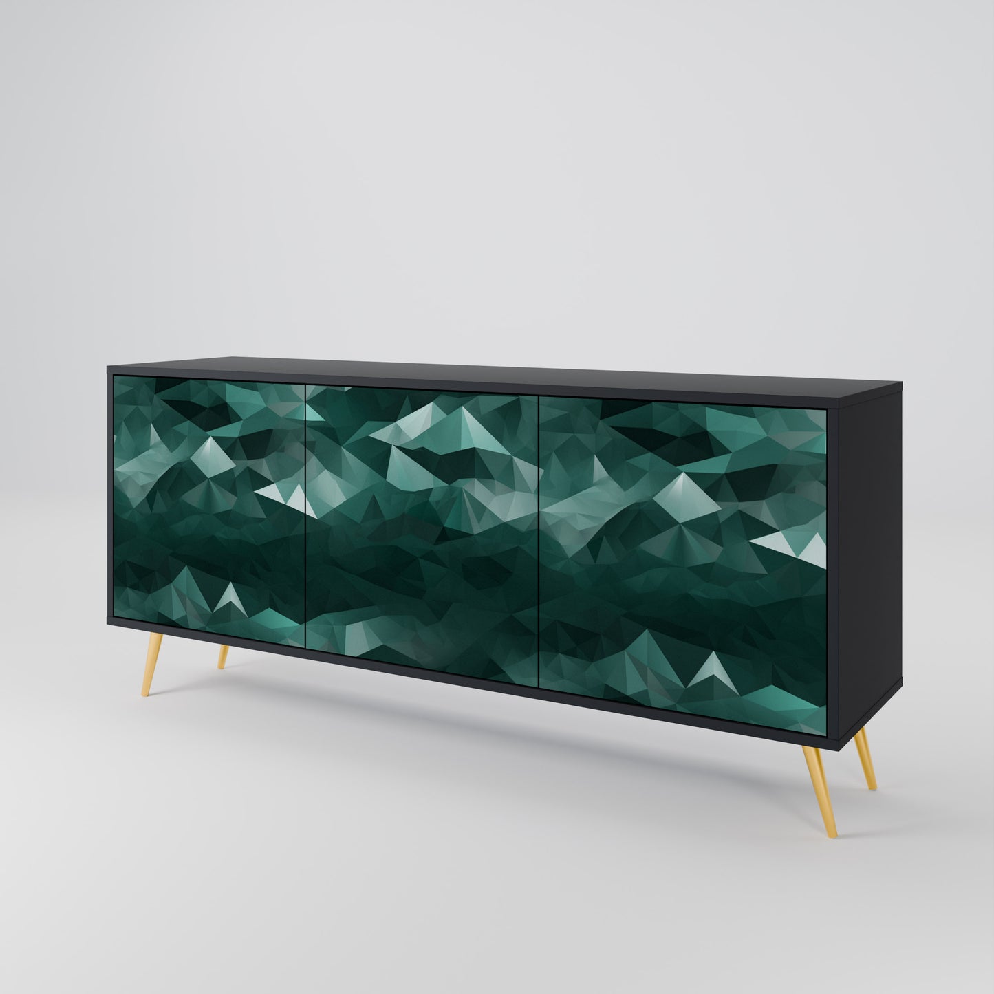 POLYGONAL FLYTANDE 3-dörrars skänk i svart finish