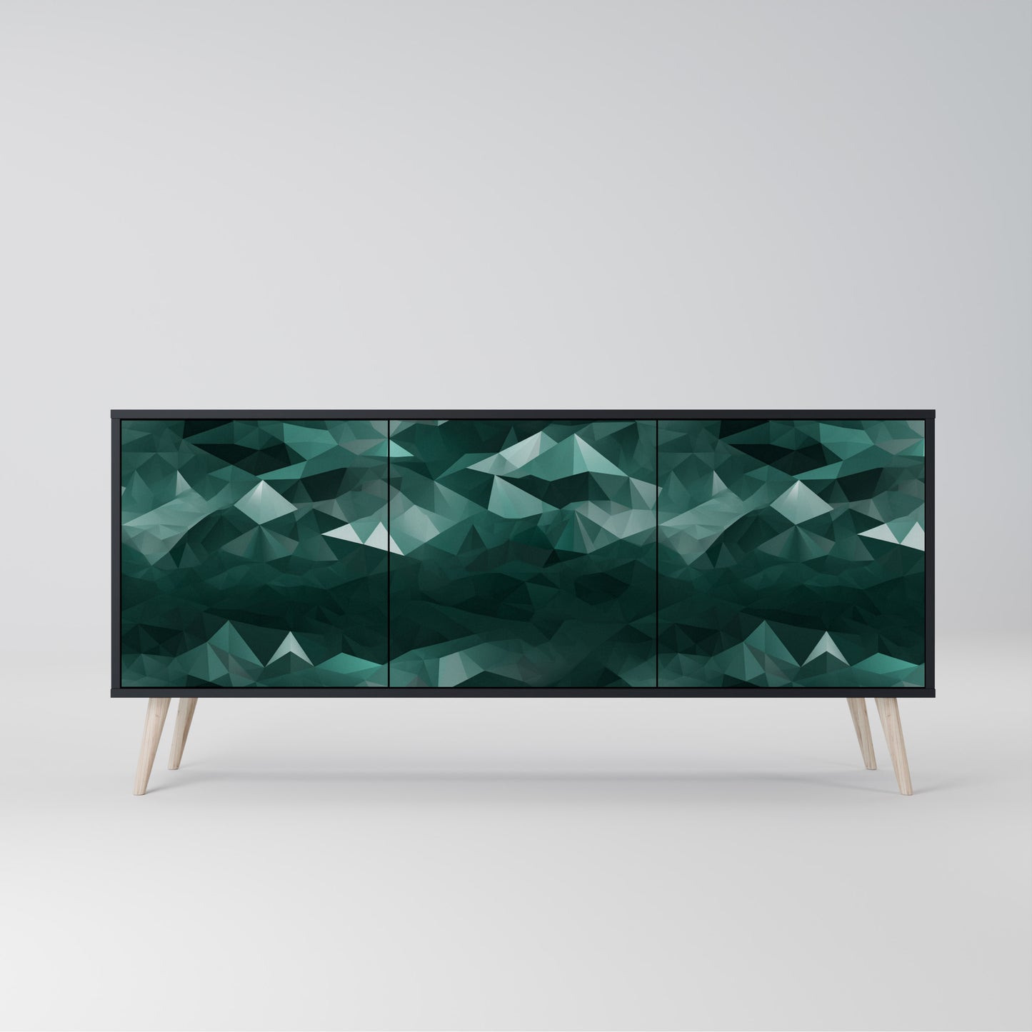POLYGONAL FLYTANDE 3-dörrars skänk i svart finish