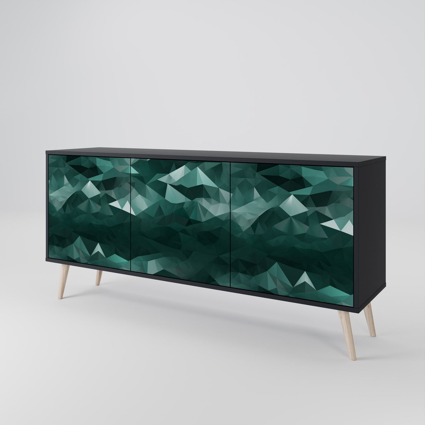 POLYGONAL FLYTANDE 3-dörrars skänk i svart finish