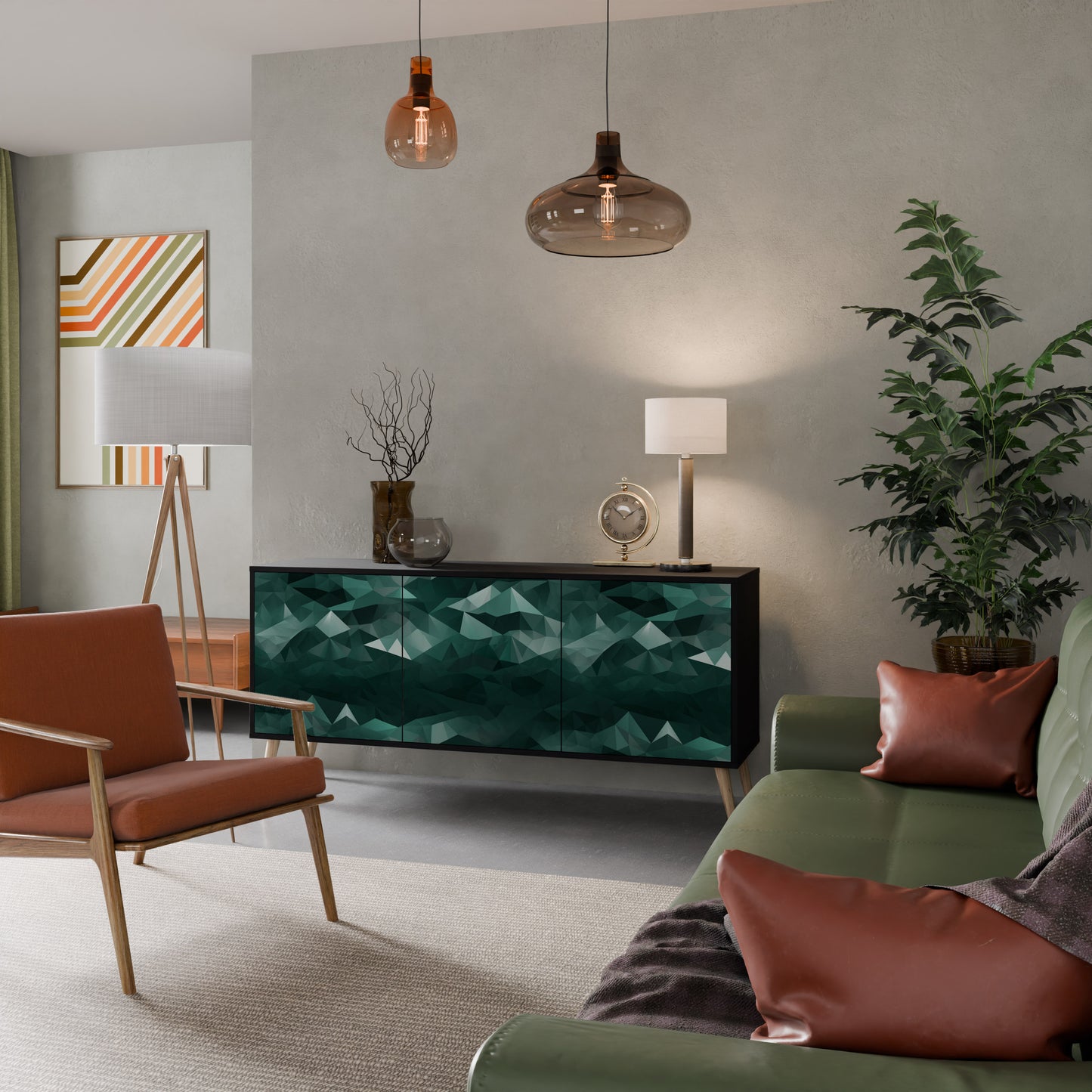 POLYGONAL FLYTANDE 3-dörrars skänk i svart finish