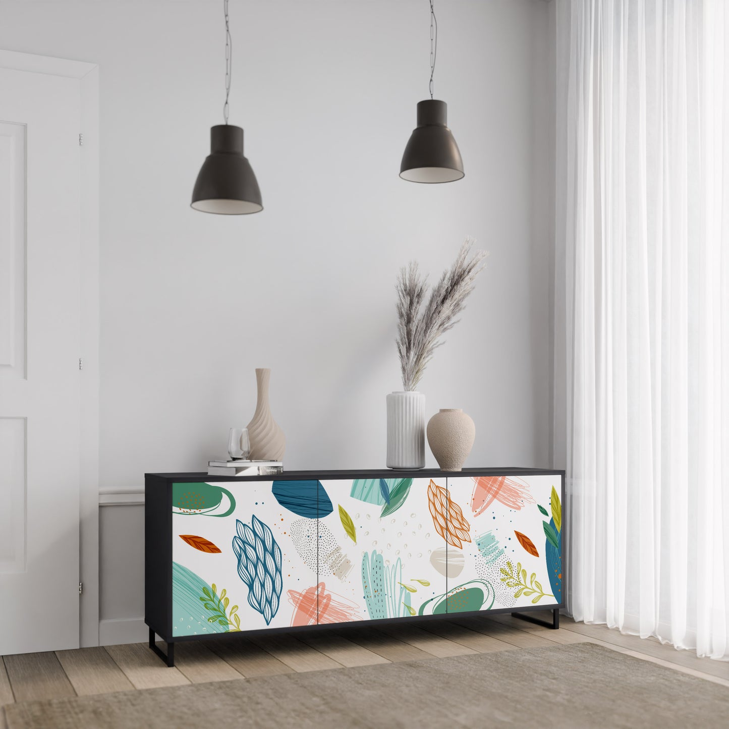 BOTANICAL HURRICANE 3-dörrars skänk i svart finish