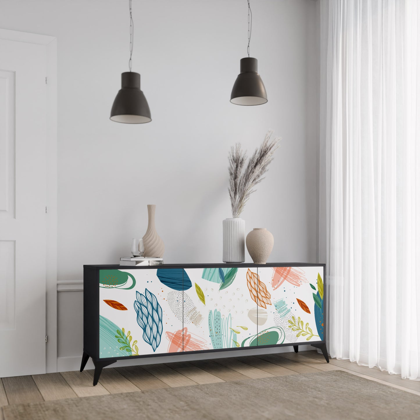 BOTANICAL HURRICANE 3-dörrars skänk i svart finish