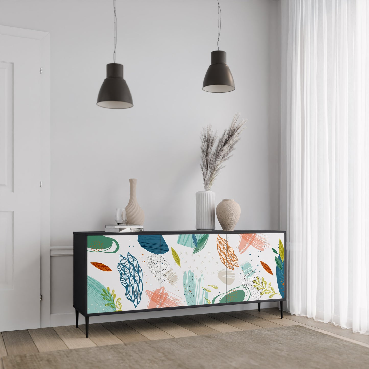 BOTANICAL HURRICANE 3-dörrars skänk i svart finish