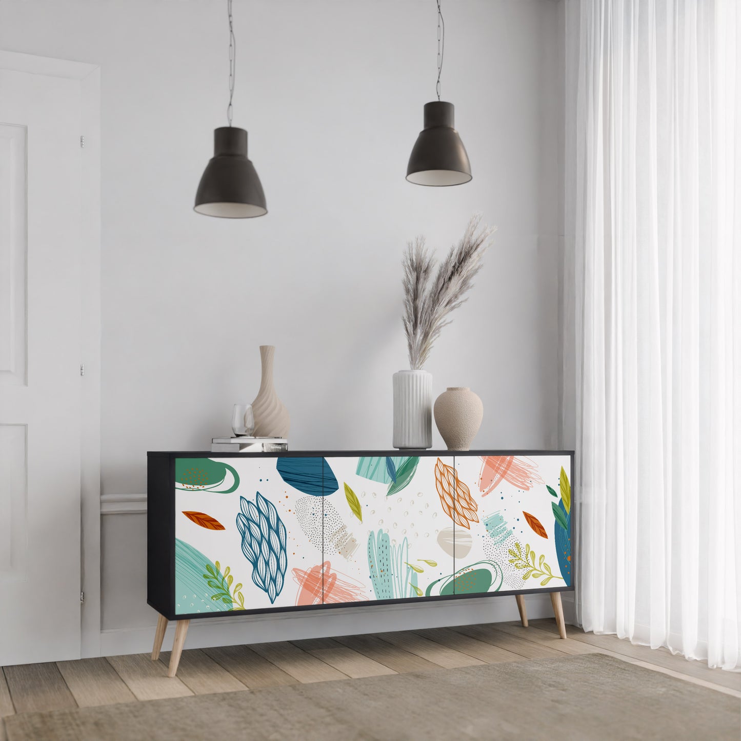 BOTANICAL HURRICANE 3-dörrars skänk i svart finish