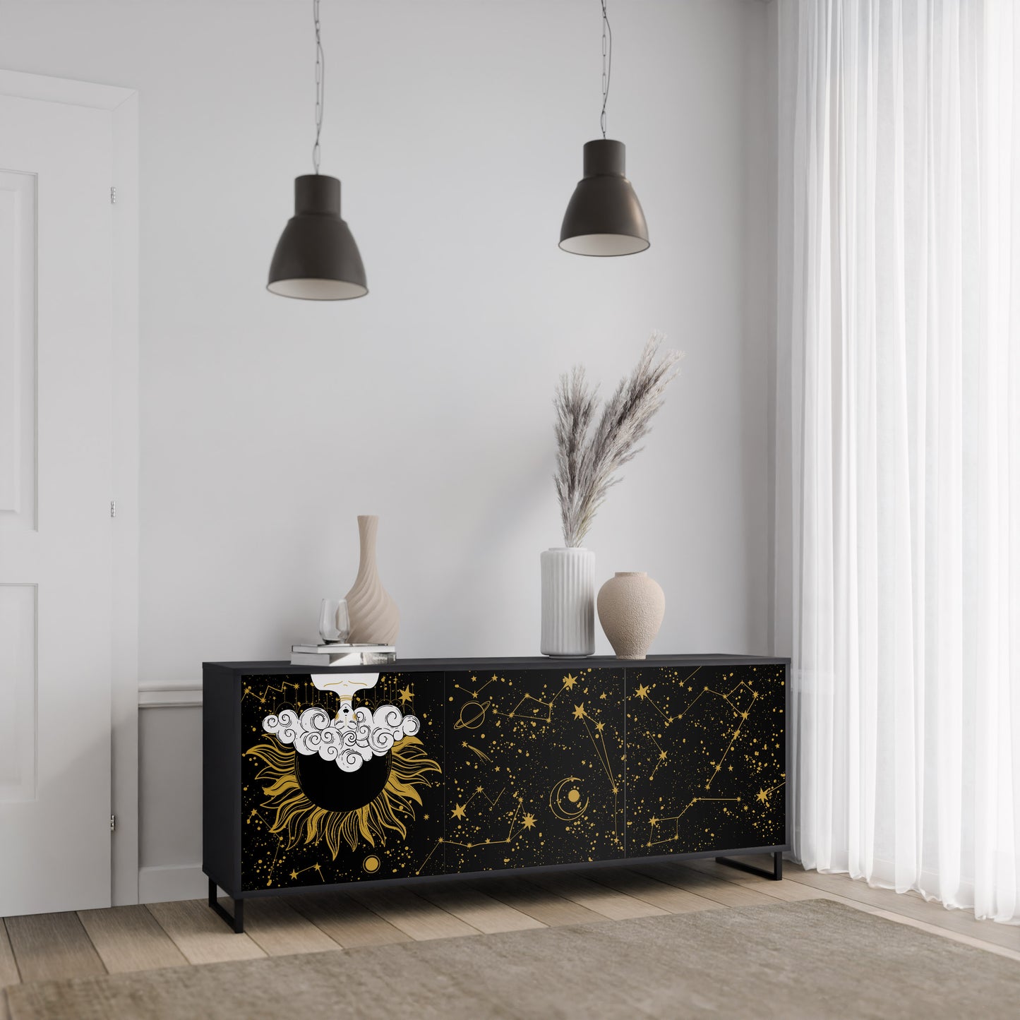 STELLAR CONSTELLATIONS 3-dörrars skänk i svart finish