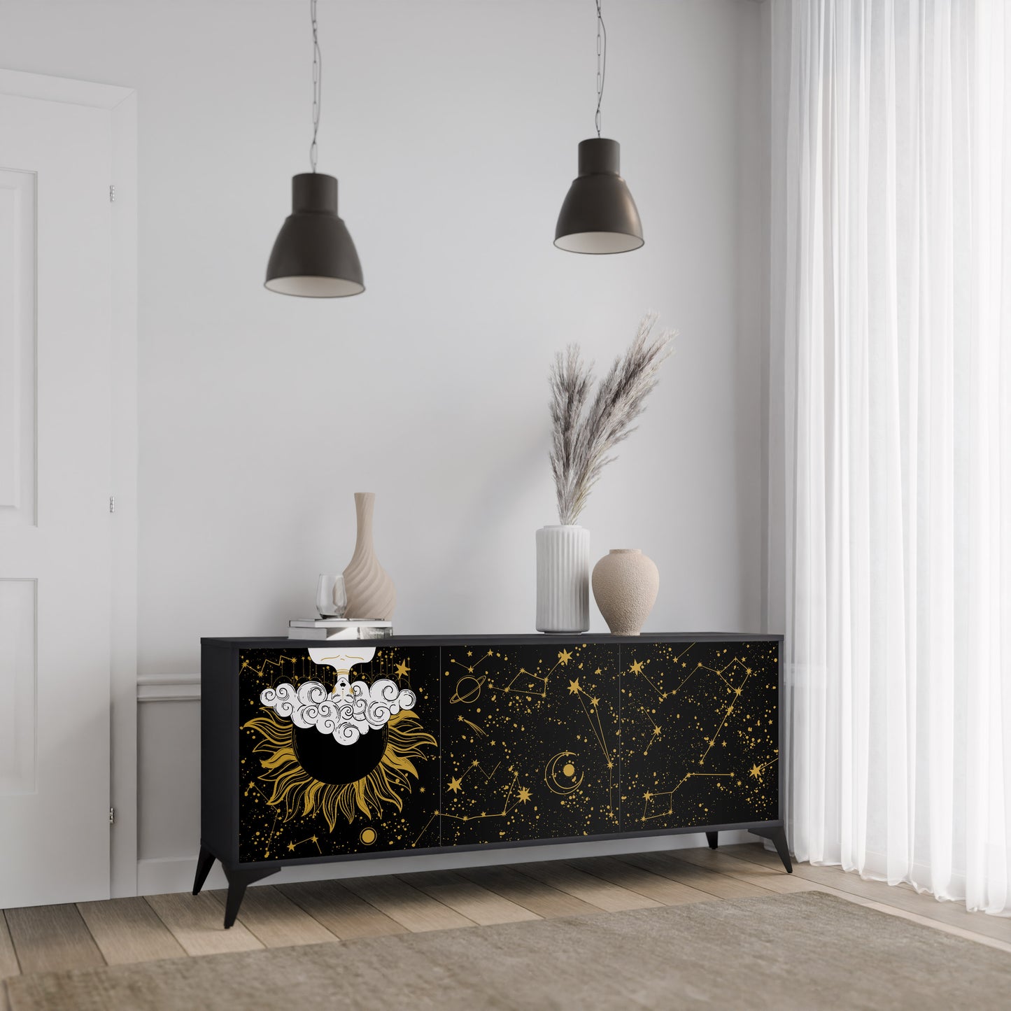 STELLAR CONSTELLATIONS 3-dörrars skänk i svart finish