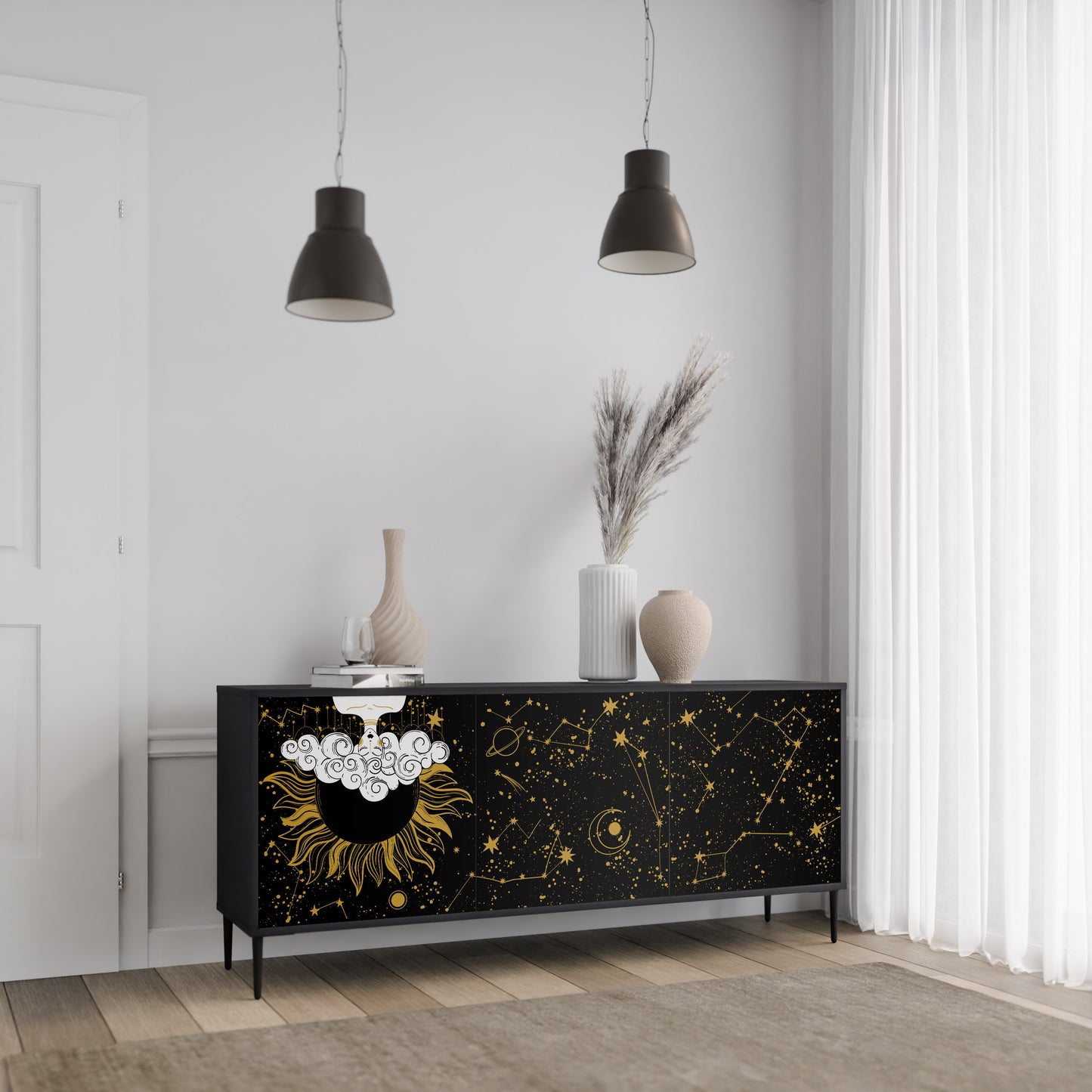 STELLAR CONSTELLATIONS 3-dörrars skänk i svart finish