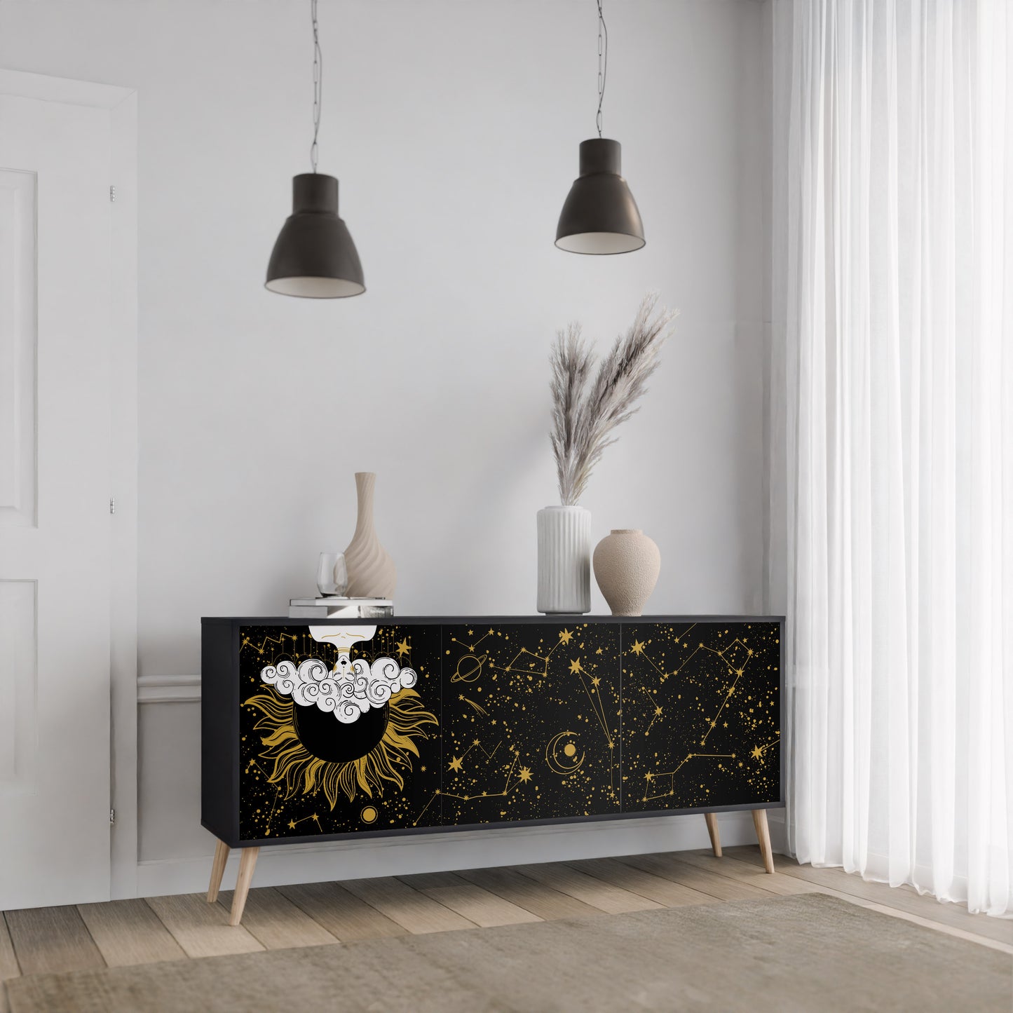 STELLAR CONSTELLATIONS 3-dörrars skänk i svart finish