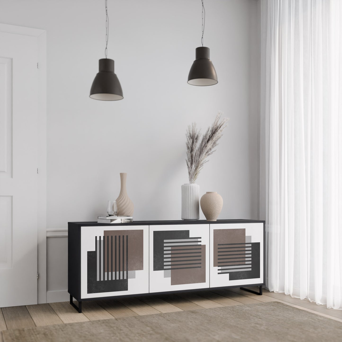 SHADOW SYNCHRONY 3-dörrars skänk i svart finish