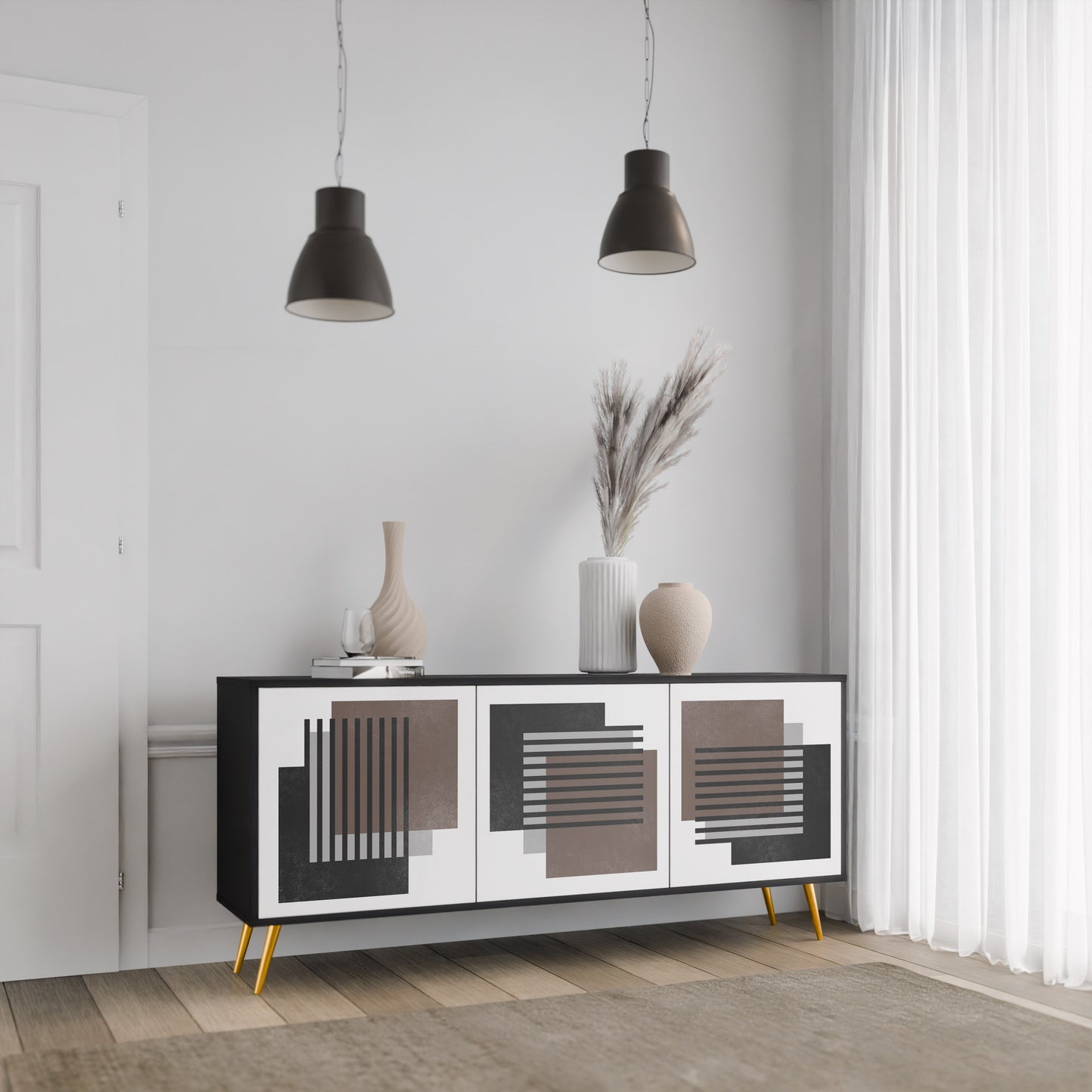 SHADOW SYNCHRONY 3-dörrars skänk i svart finish