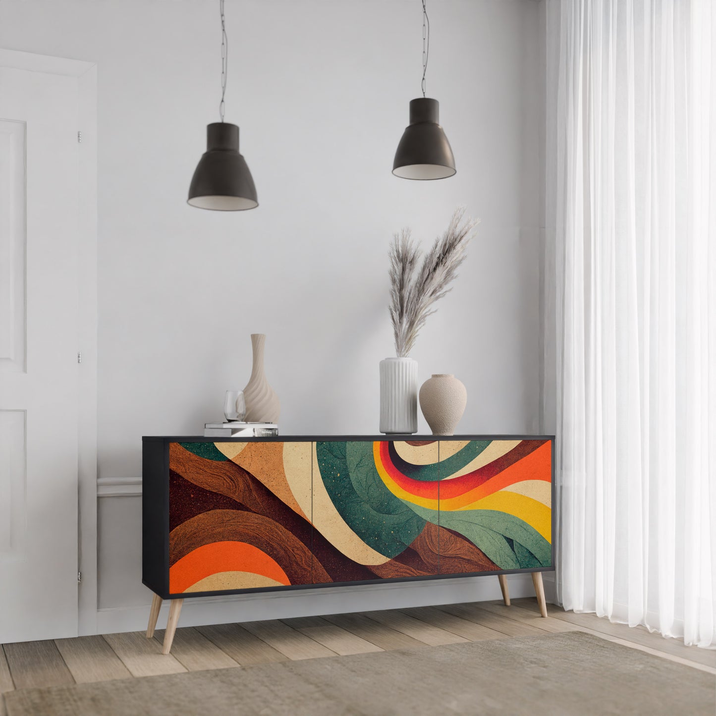 COLORFUL STRANDS 3-Door Sideboard in Black Finish