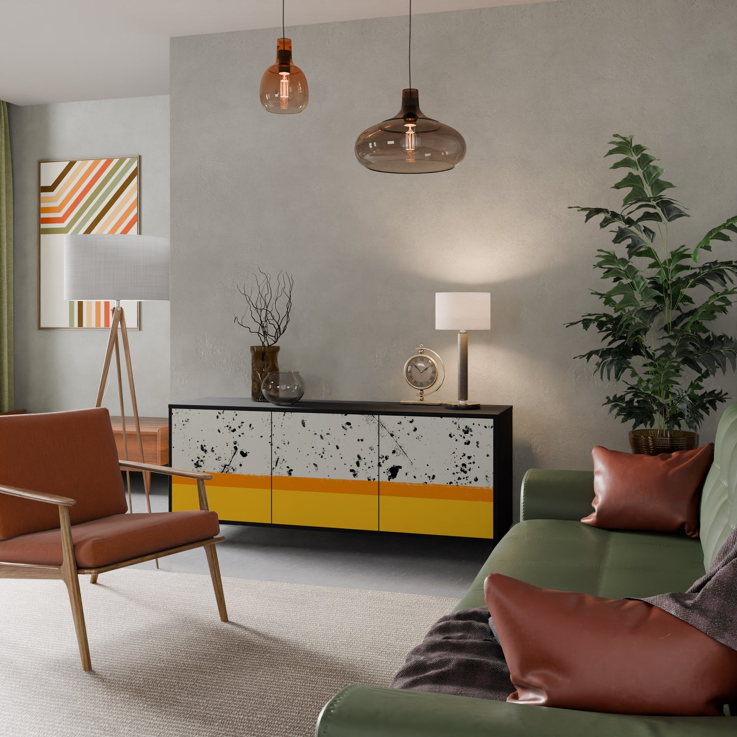 FÄRGAD AV ORANGE 3-dörrars skänk i svart finish