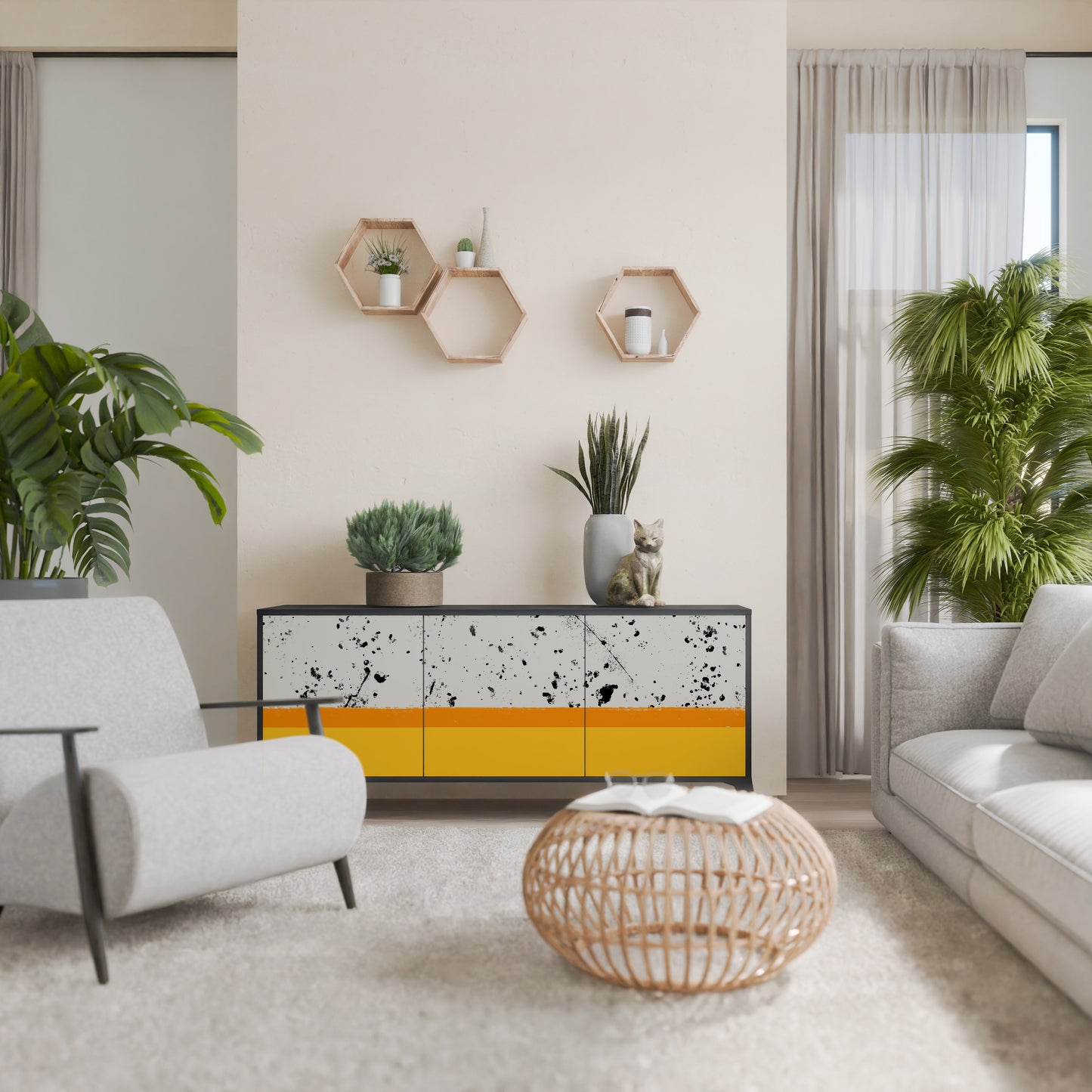 FÄRGAD AV ORANGE 3-dörrars skänk i svart finish
