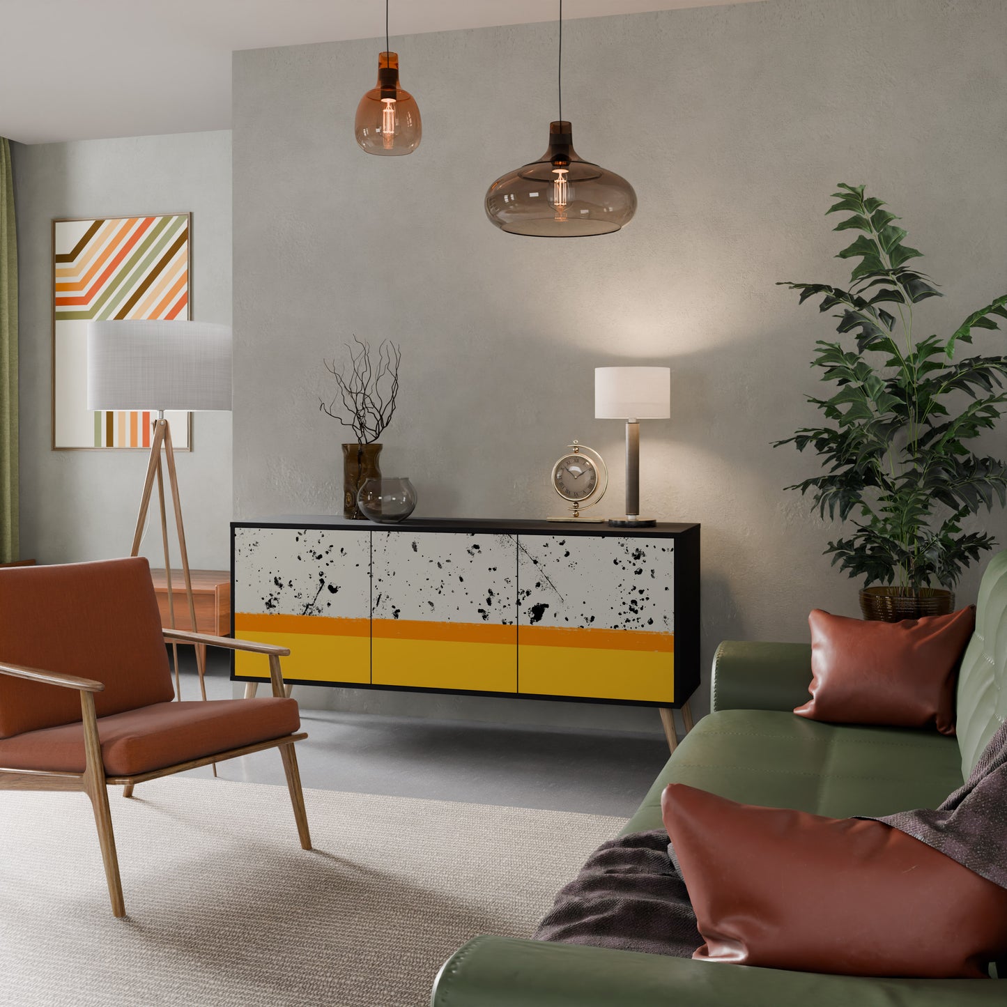 FÄRGAD AV ORANGE 3-dörrars skänk i svart finish