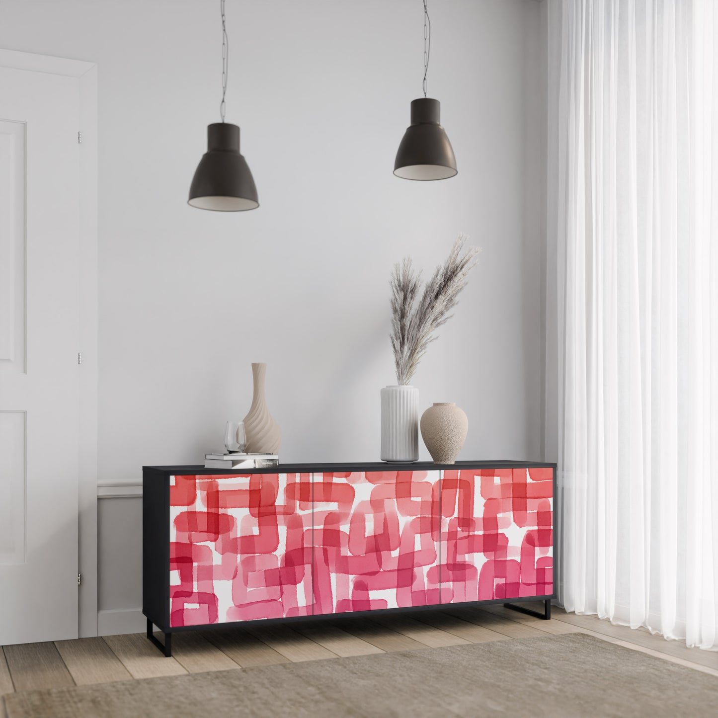 KALEIDOSKOPISK KUBISM 3-dörrars skänk i svart finish