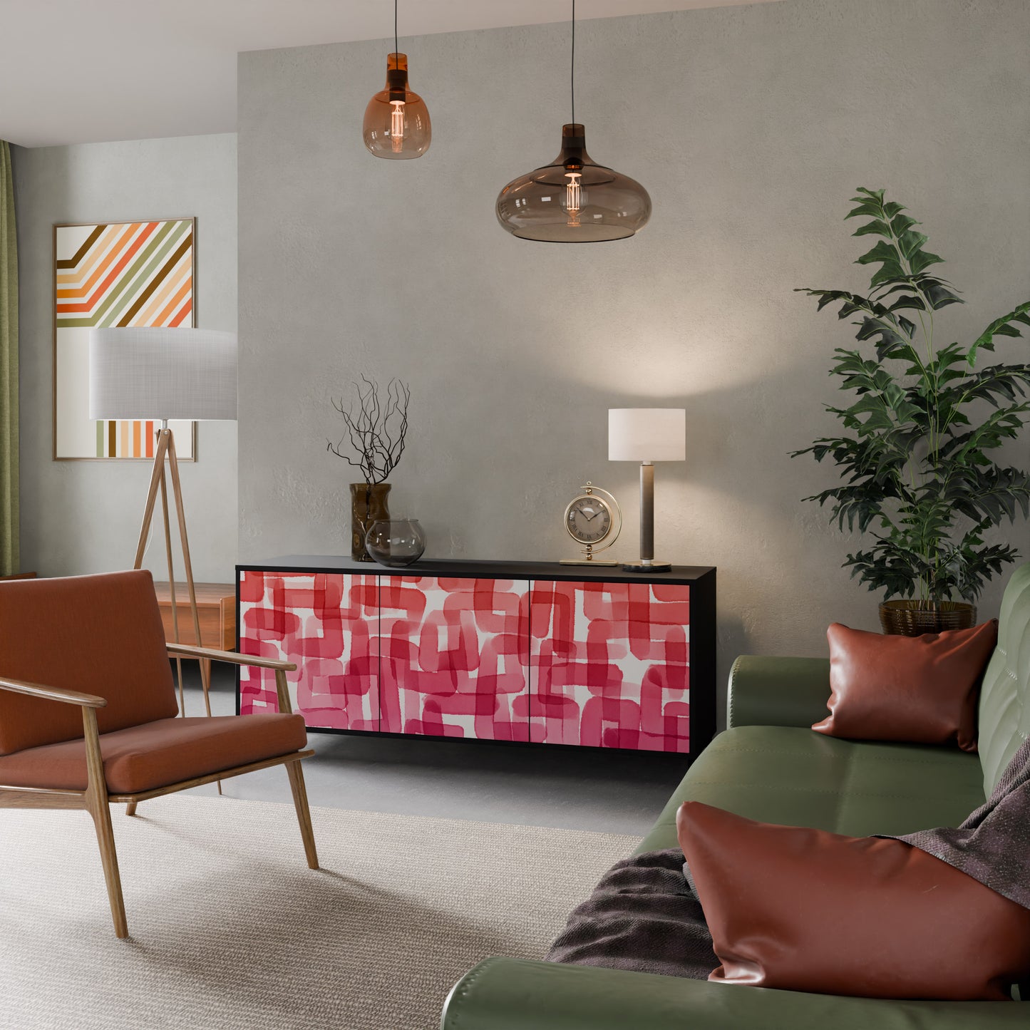 KALEIDOSKOPISK KUBISM 3-dörrars skänk i svart finish