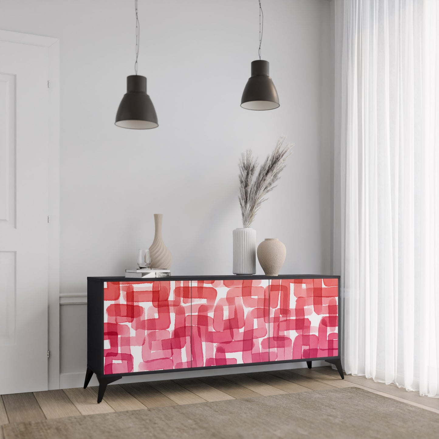KALEIDOSKOPISK KUBISM 3-dörrars skänk i svart finish