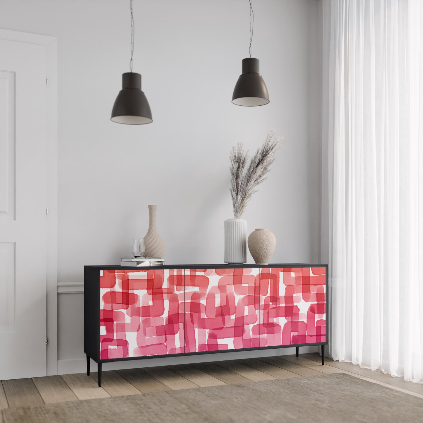 KALEIDOSKOPISK KUBISM 3-dörrars skänk i svart finish