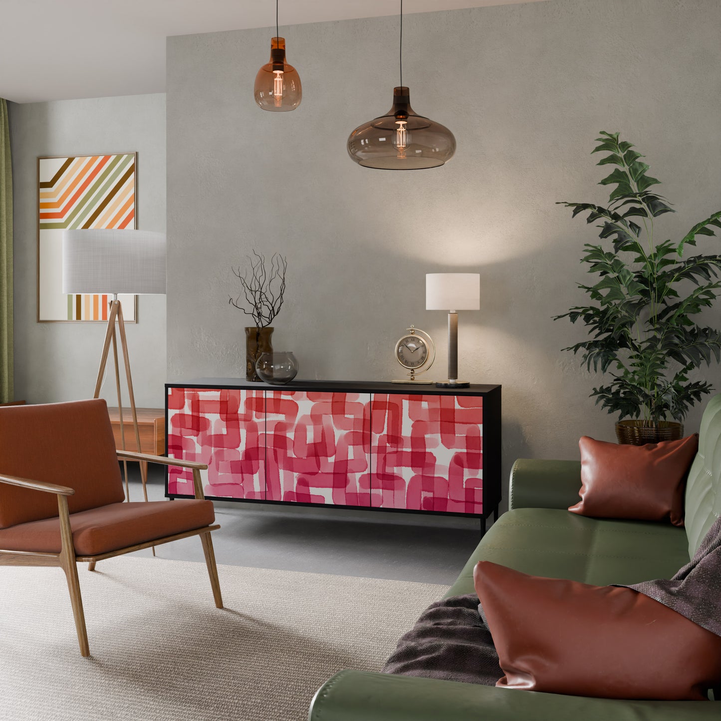 KALEIDOSKOPISK KUBISM 3-dörrars skänk i svart finish