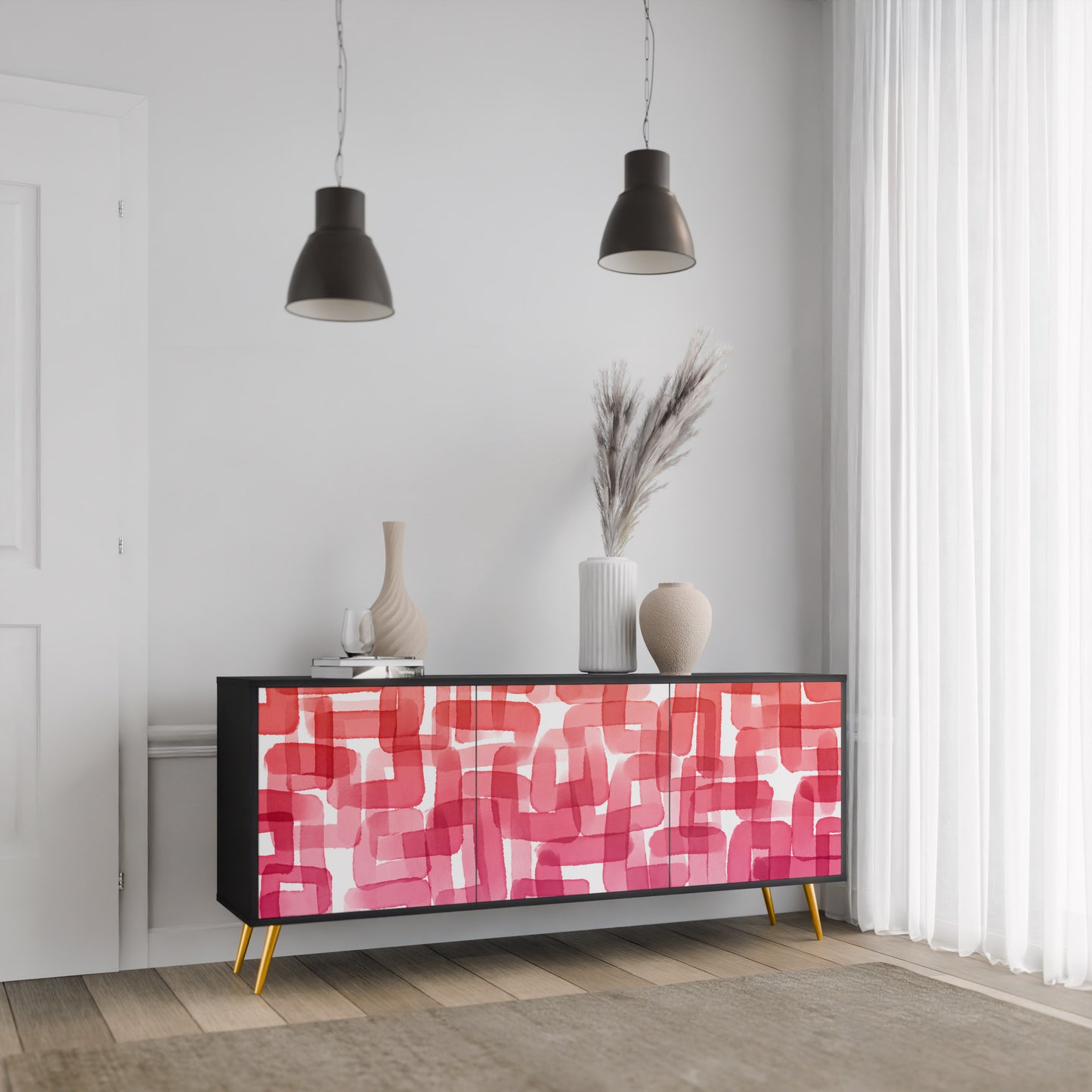 KALEIDOSKOPISK KUBISM 3-dörrars skänk i svart finish