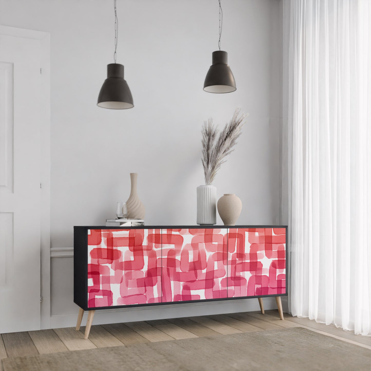 KALEIDOSKOPISK KUBISM 3-dörrars skänk i svart finish
