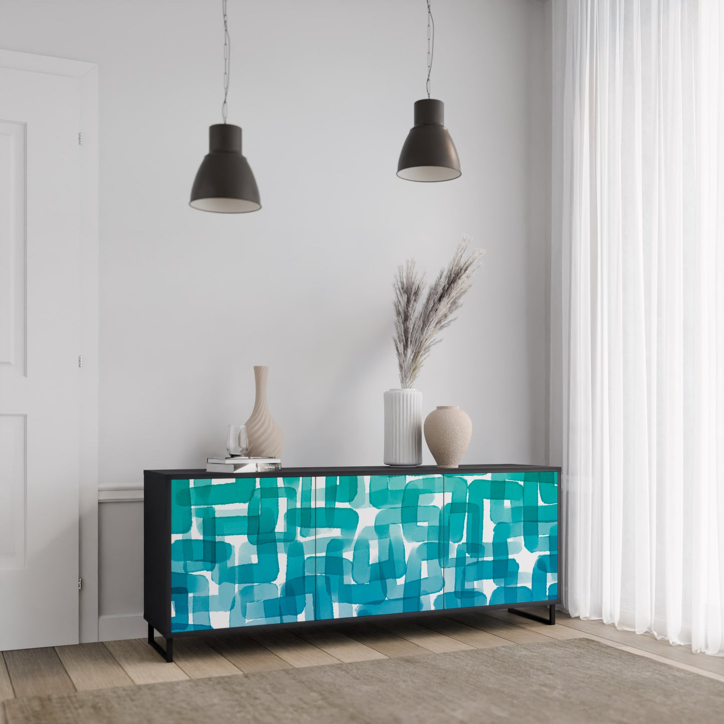 TURKOS RECTANGLES 3-dörrars skänk i svart finish