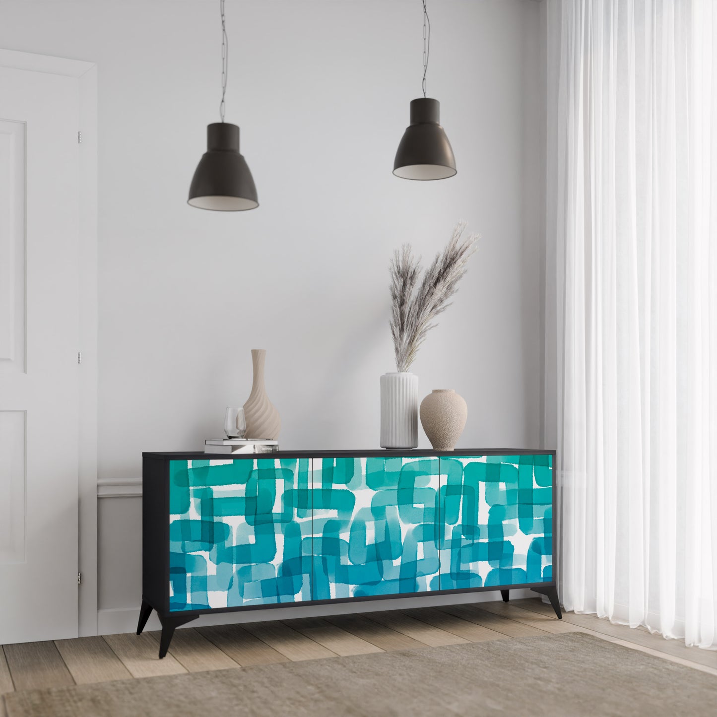 TURKOS RECTANGLES 3-dörrars skänk i svart finish