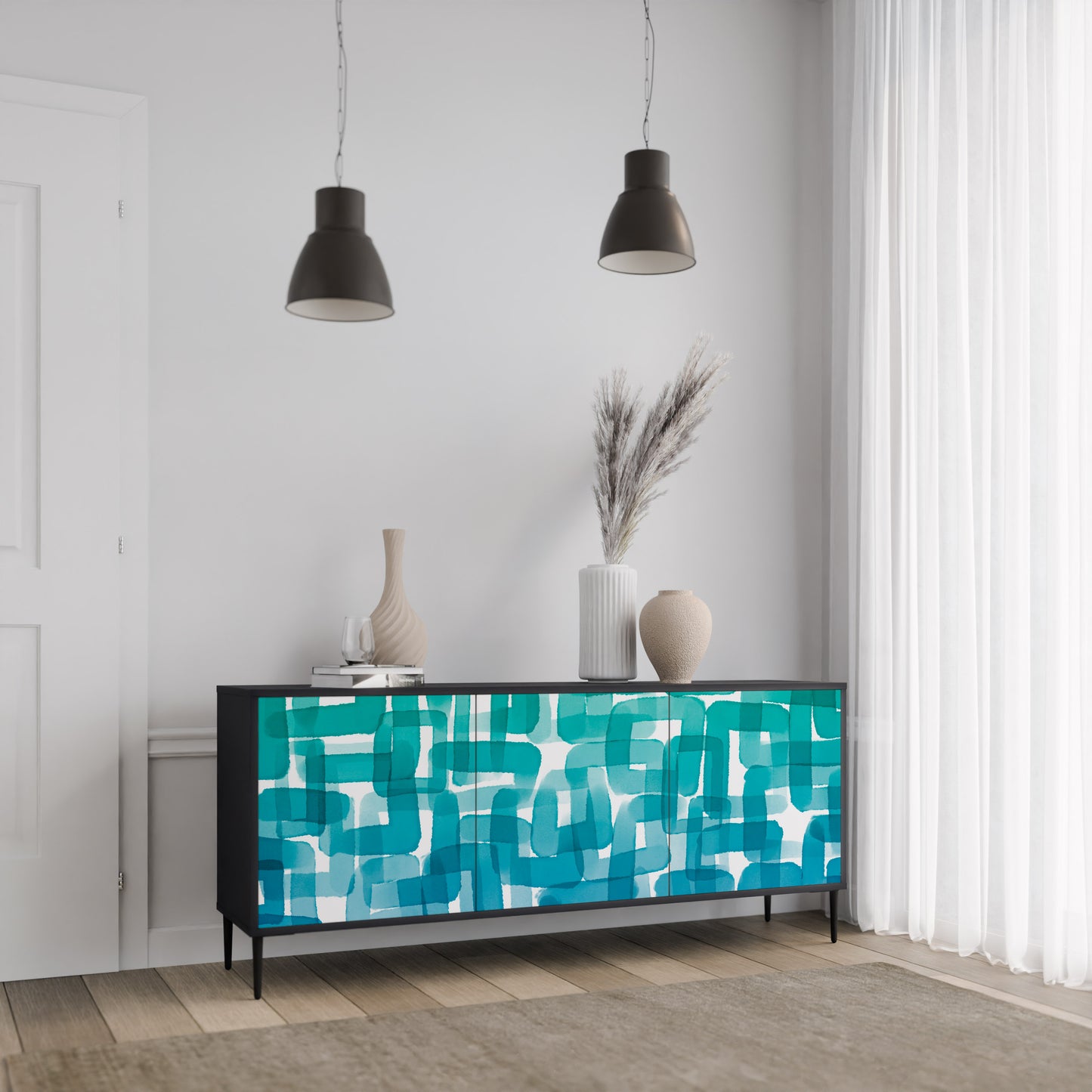 TURKOS RECTANGLES 3-dörrars skänk i svart finish