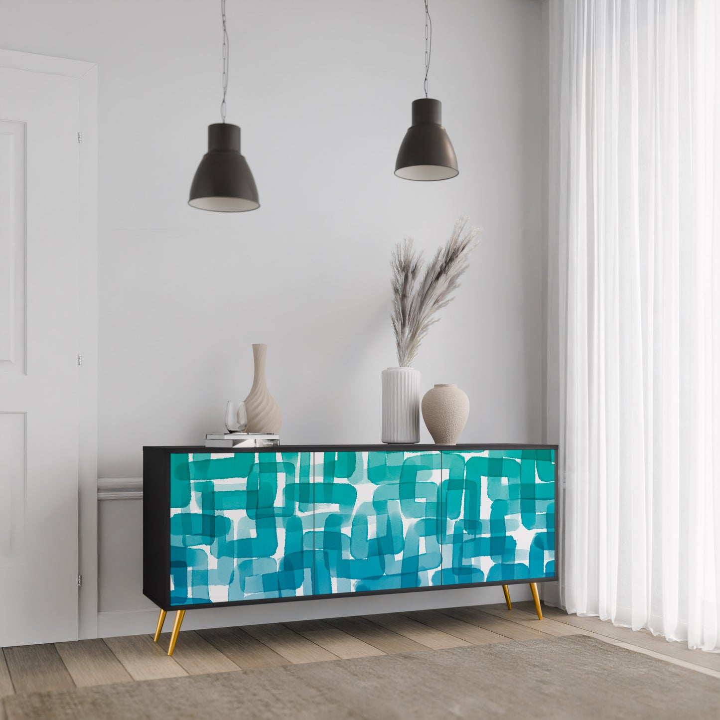TURKOS RECTANGLES 3-dörrars skänk i svart finish