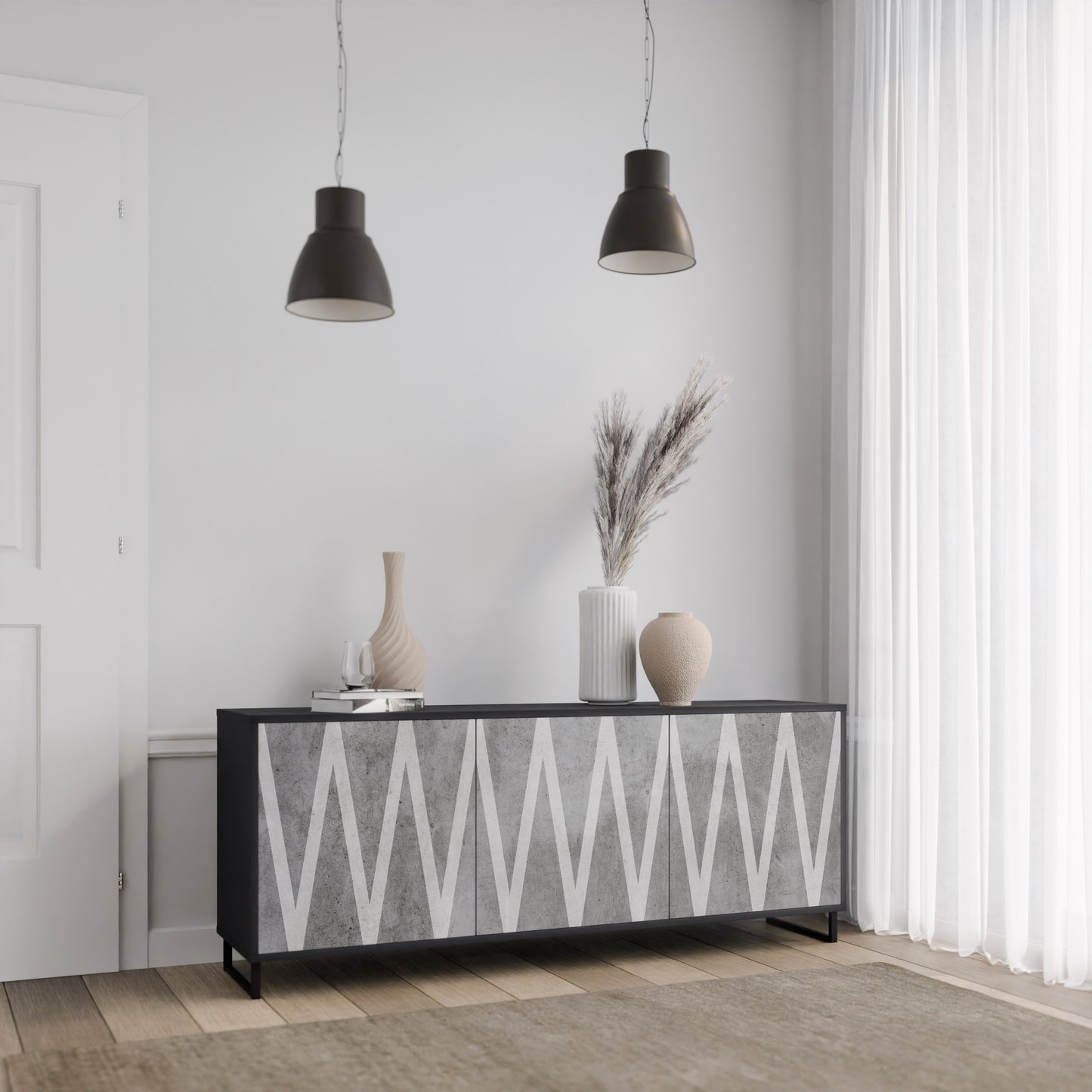 SOLID ZIG ZAG 3-dörrars skänk i svart finish
