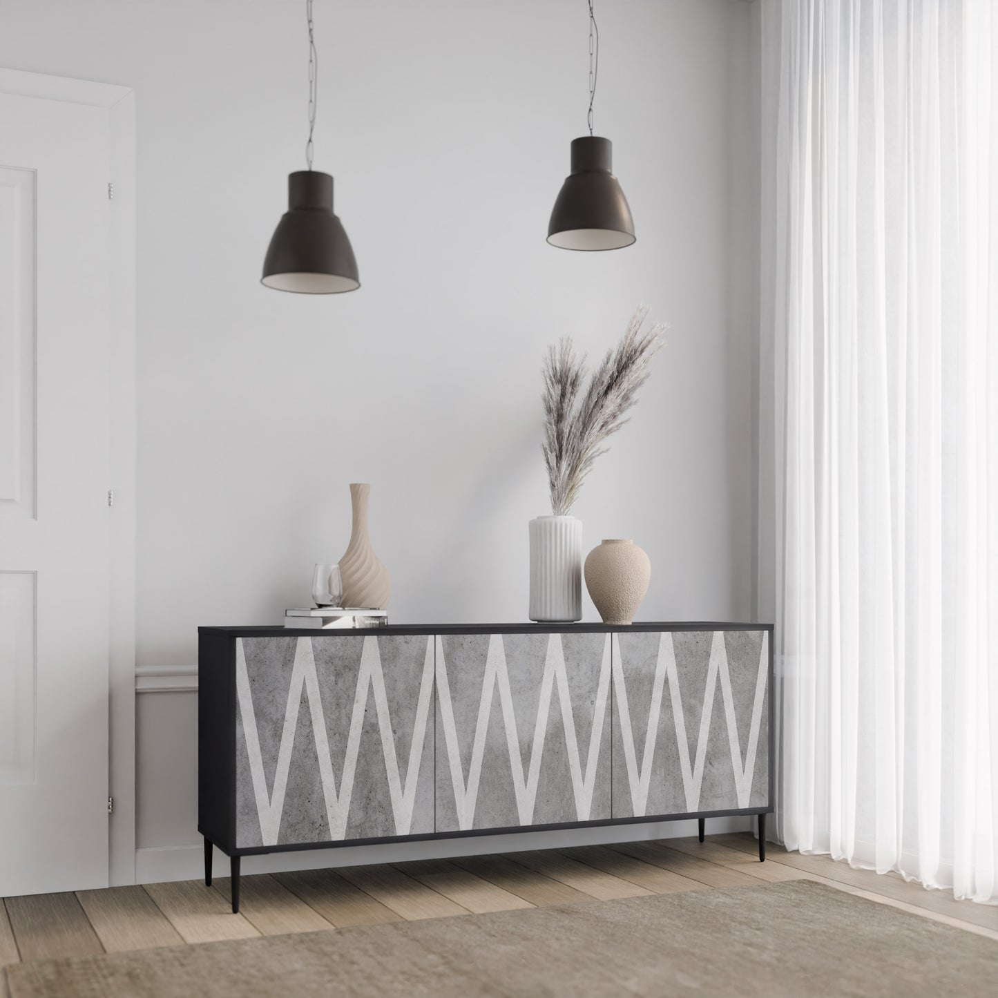 SOLID ZIG ZAG 3-dörrars skänk i svart finish