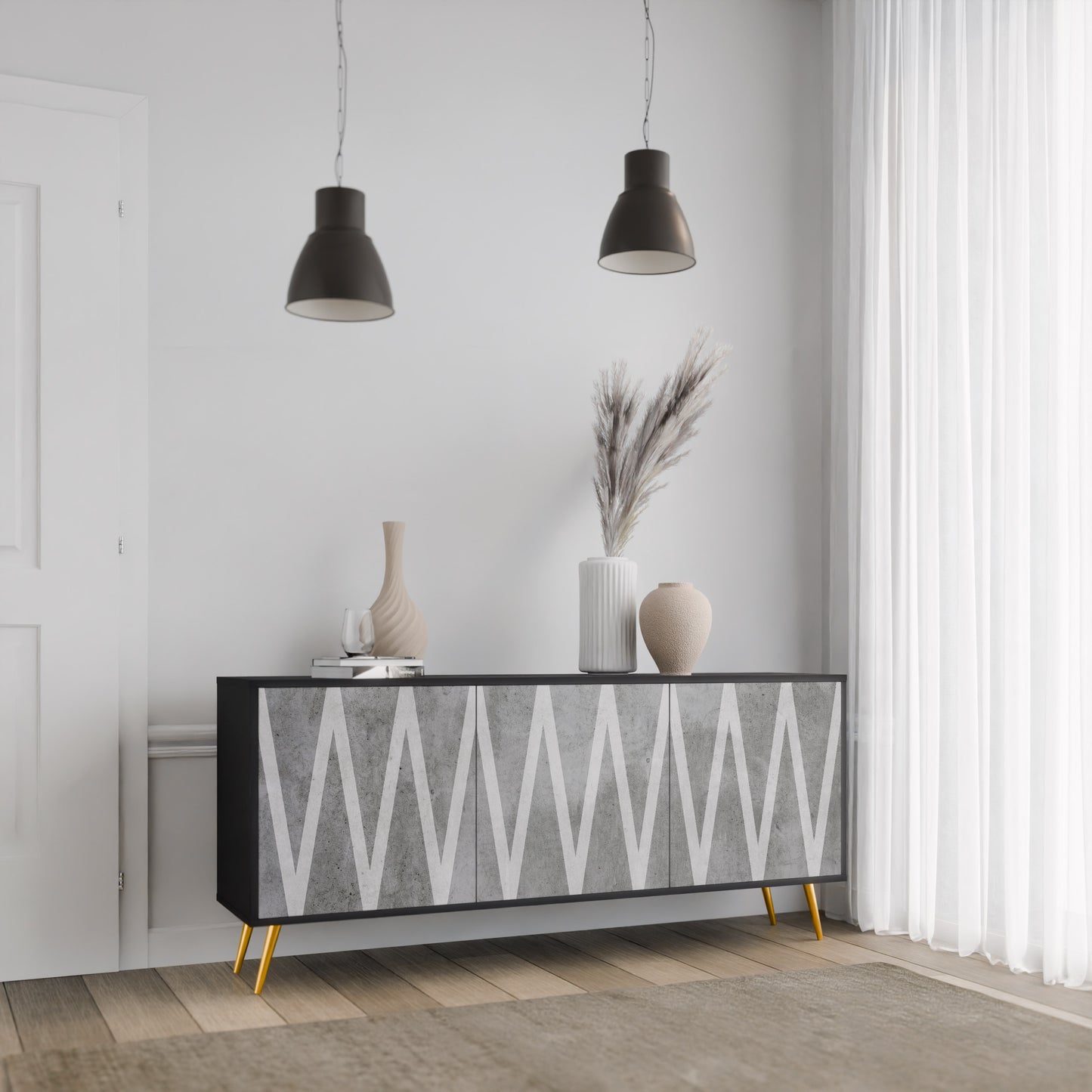 SOLID ZIG ZAG 3-dörrars skänk i svart finish