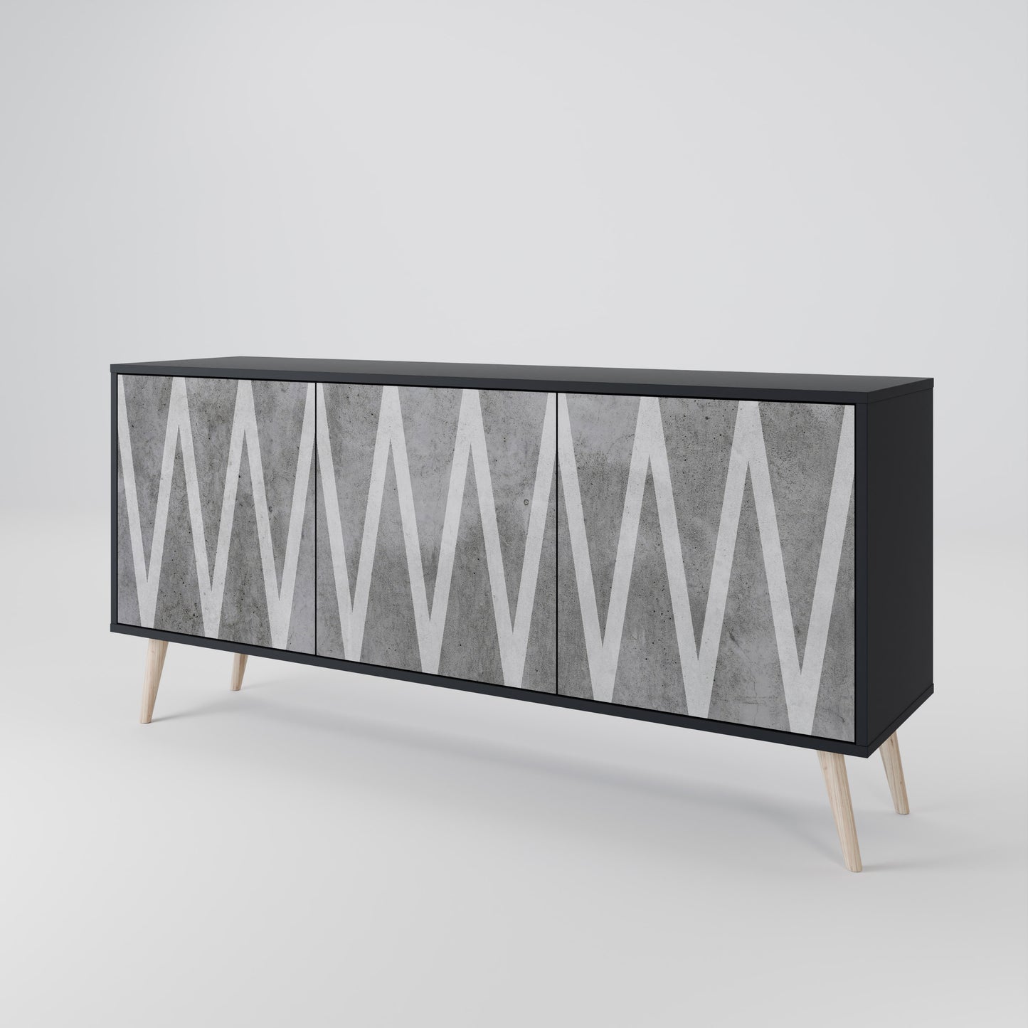 SOLID ZIG ZAG 3-dörrars skänk i svart finish