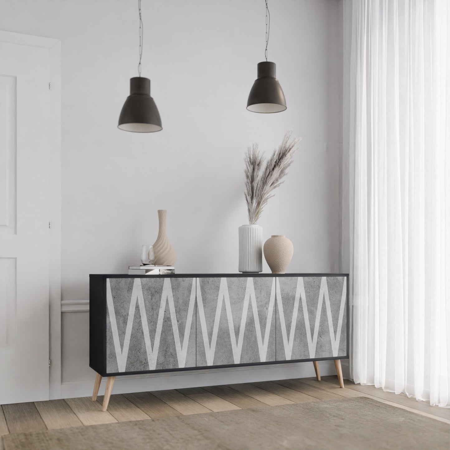 SOLID ZIG ZAG 3-dörrars skänk i svart finish