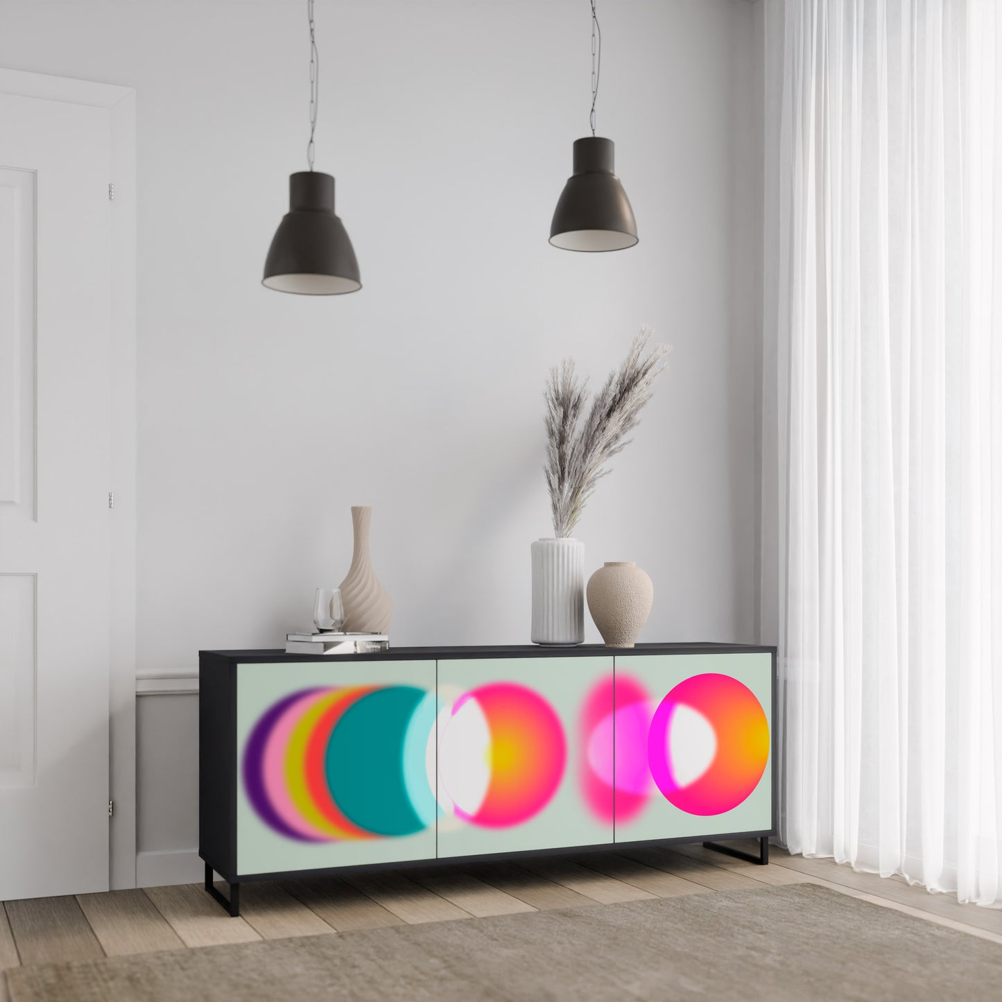 SYMPHONY OF COLOURS 3-dörrars skänk i svart finish