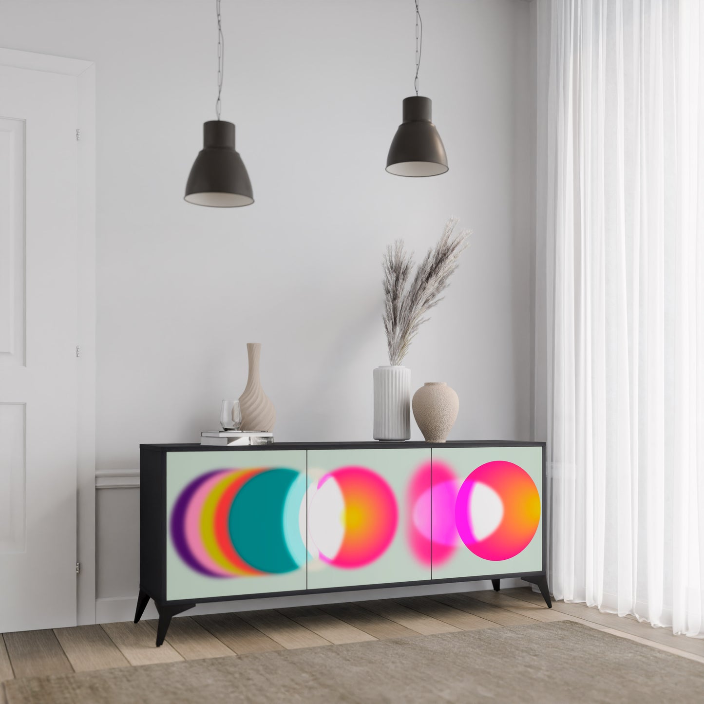 SYMPHONY OF COLOURS 3-dörrars skänk i svart finish