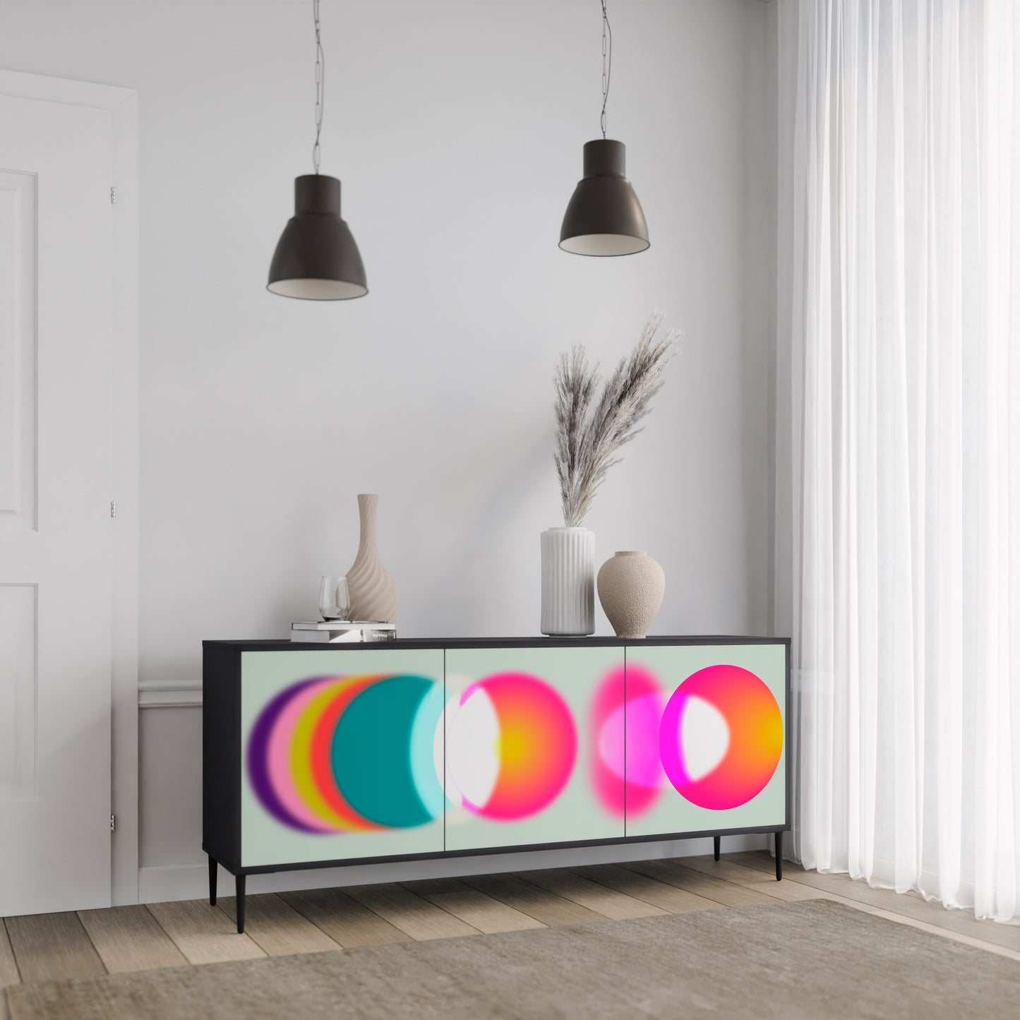 SYMPHONY OF COLOURS 3-dörrars skänk i svart finish