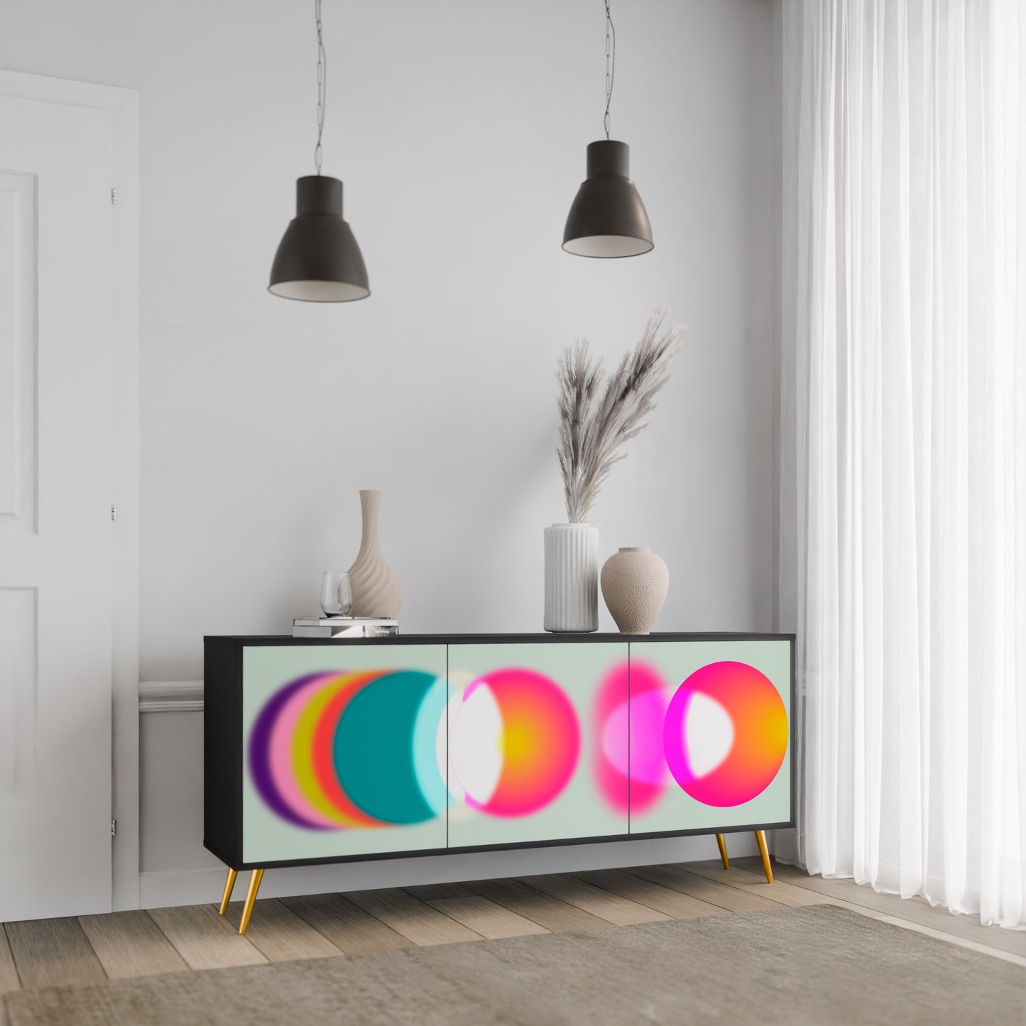 SYMPHONY OF COLOURS 3-dörrars skänk i svart finish