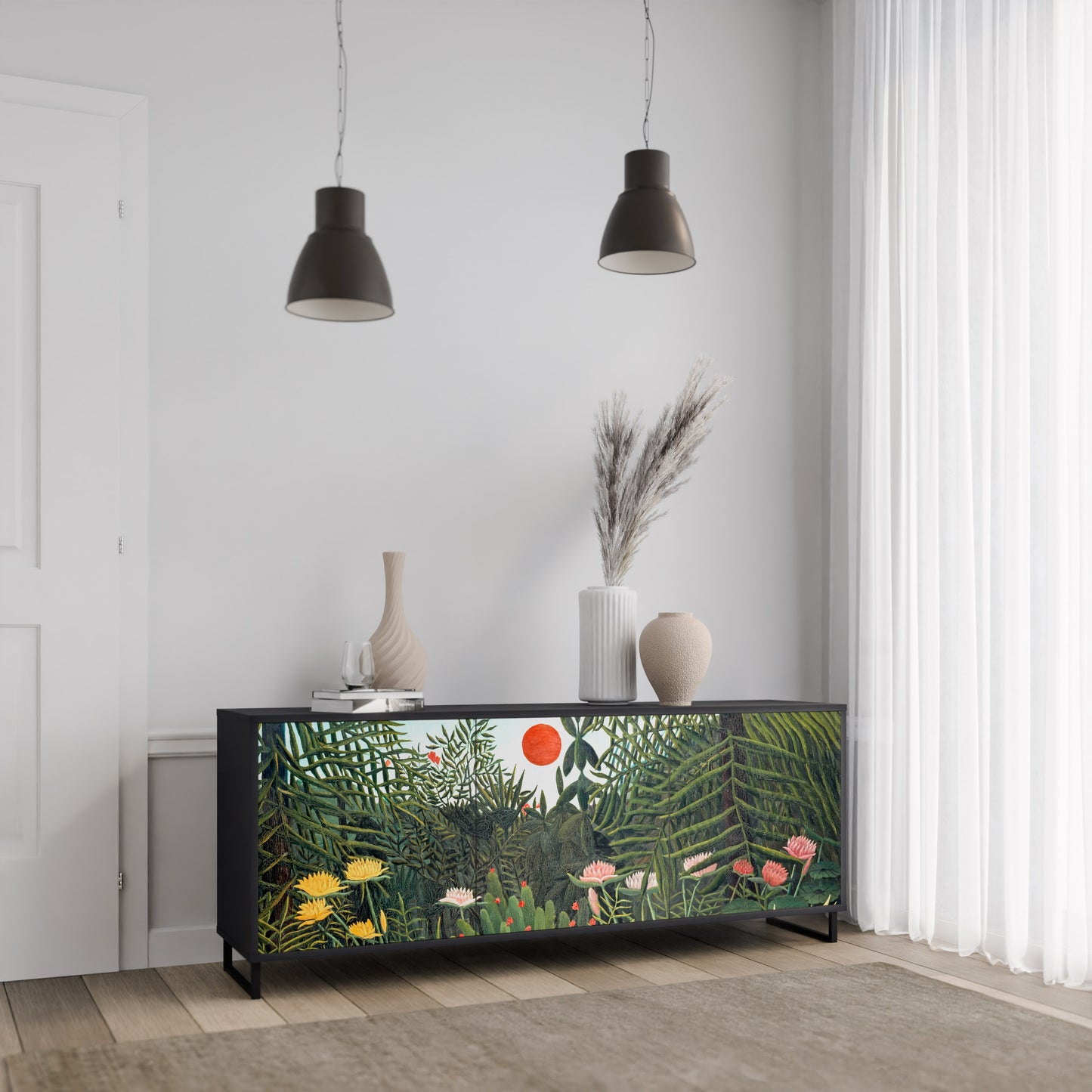 VIRGIN SKOG MED SUNSET 3-dörrars skänk i svart finish